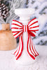 Candlestick Holder With Peppermint Striped Bow (2 Sizes)