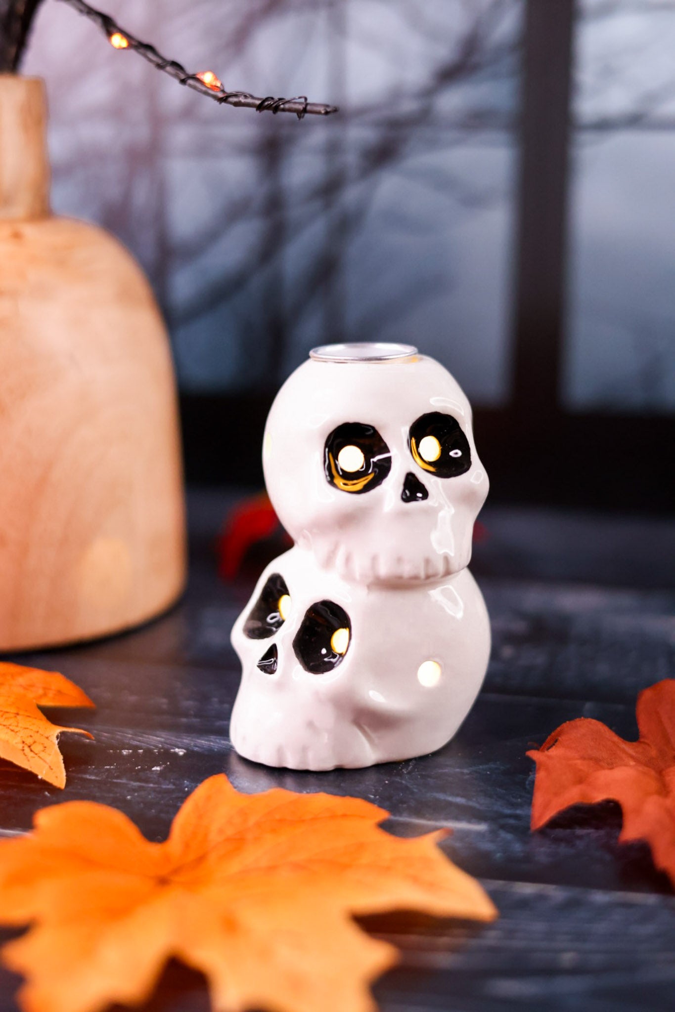 Stacked Skulls LED Taper Holder