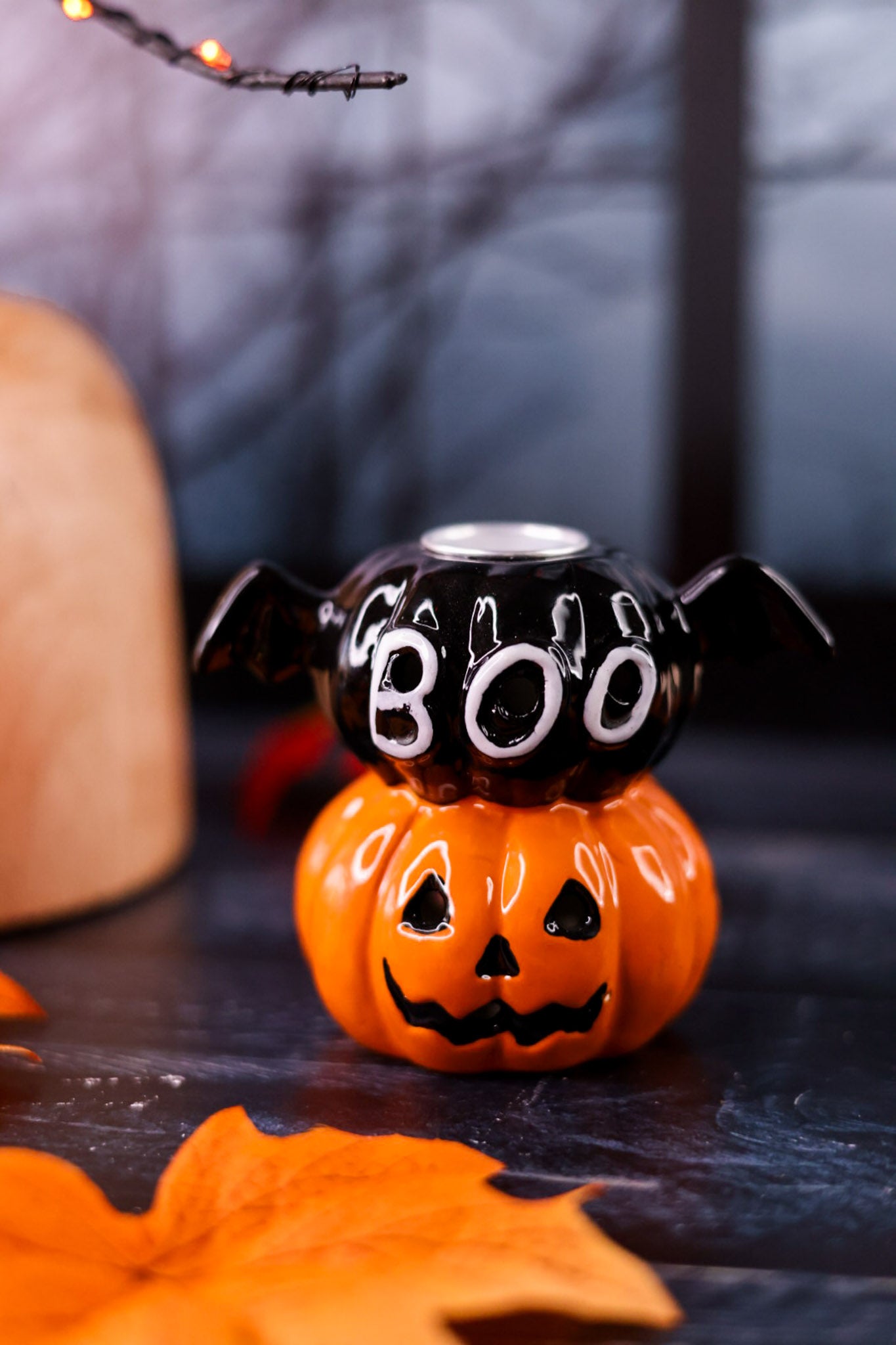Stacked Pumpkins LED Taper Holder