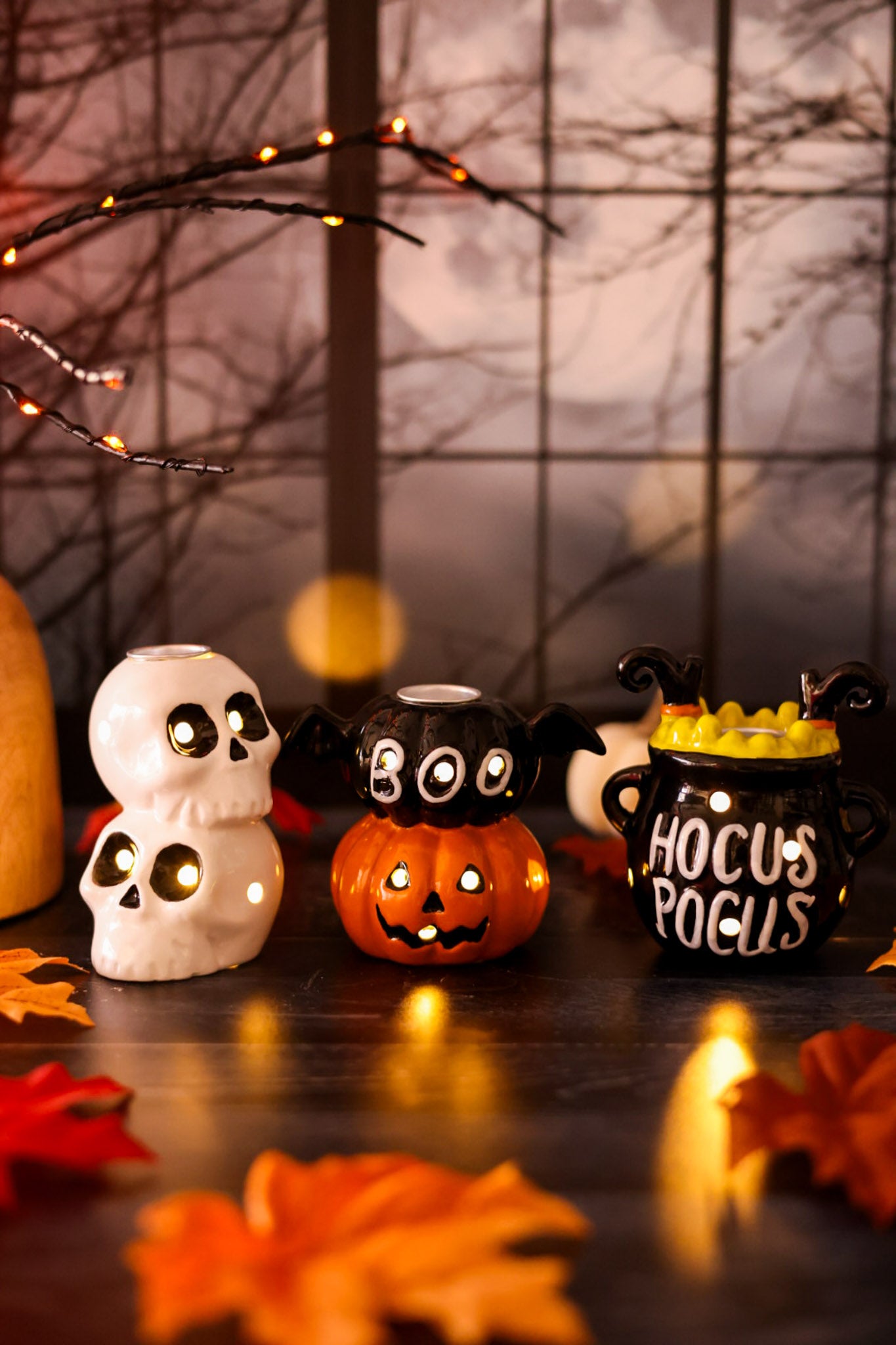 Stacked Skulls LED Taper Holder