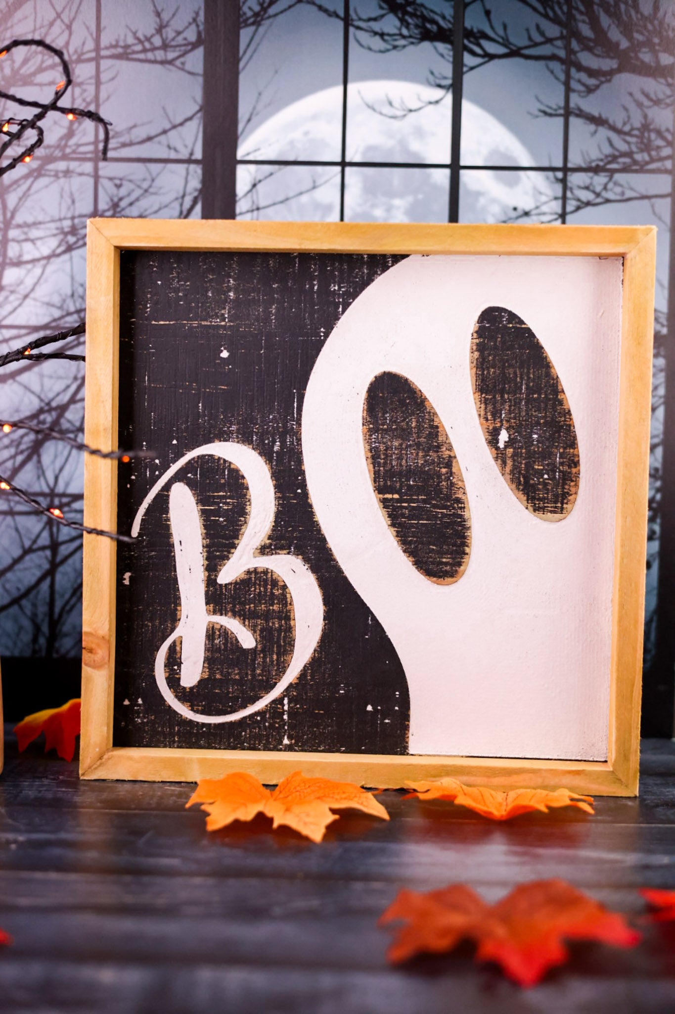 Wood Framed Boo Ghost Sign