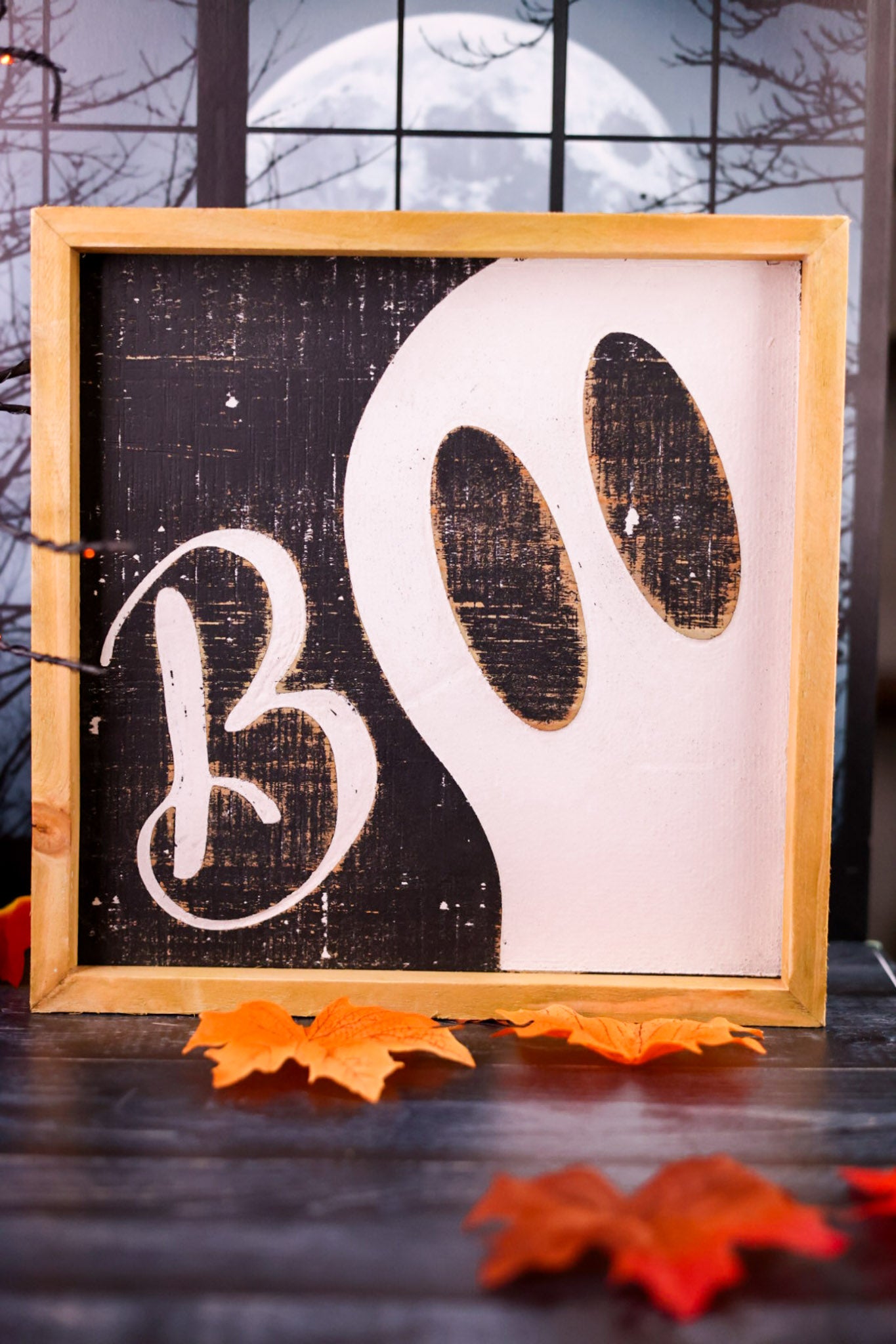 Wood Framed Boo Ghost Sign