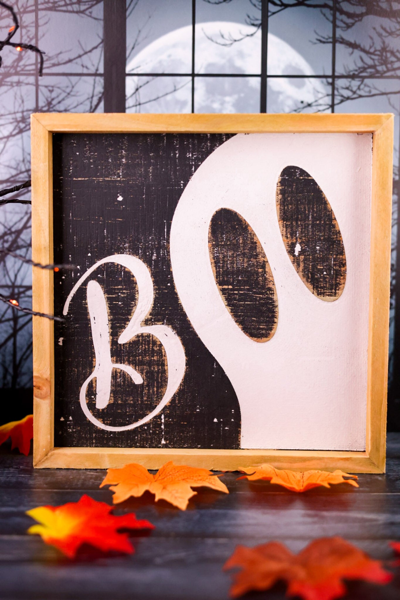 Wood Framed Boo Ghost Sign