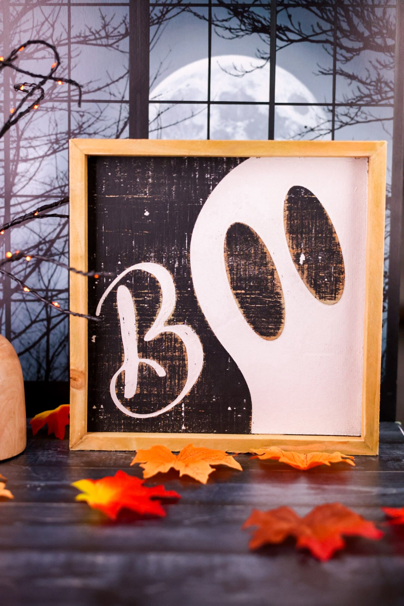 Wood Framed Boo Ghost Sign