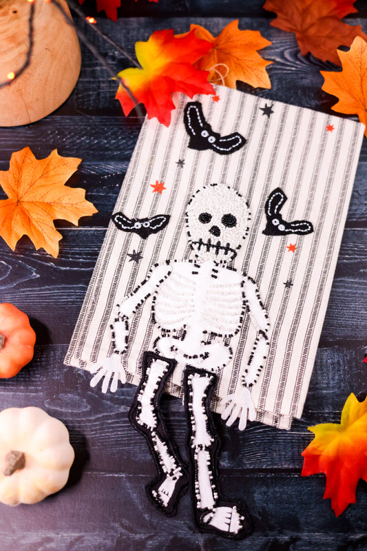 Beaded Skeleton Hand Towel With Dangling Legs