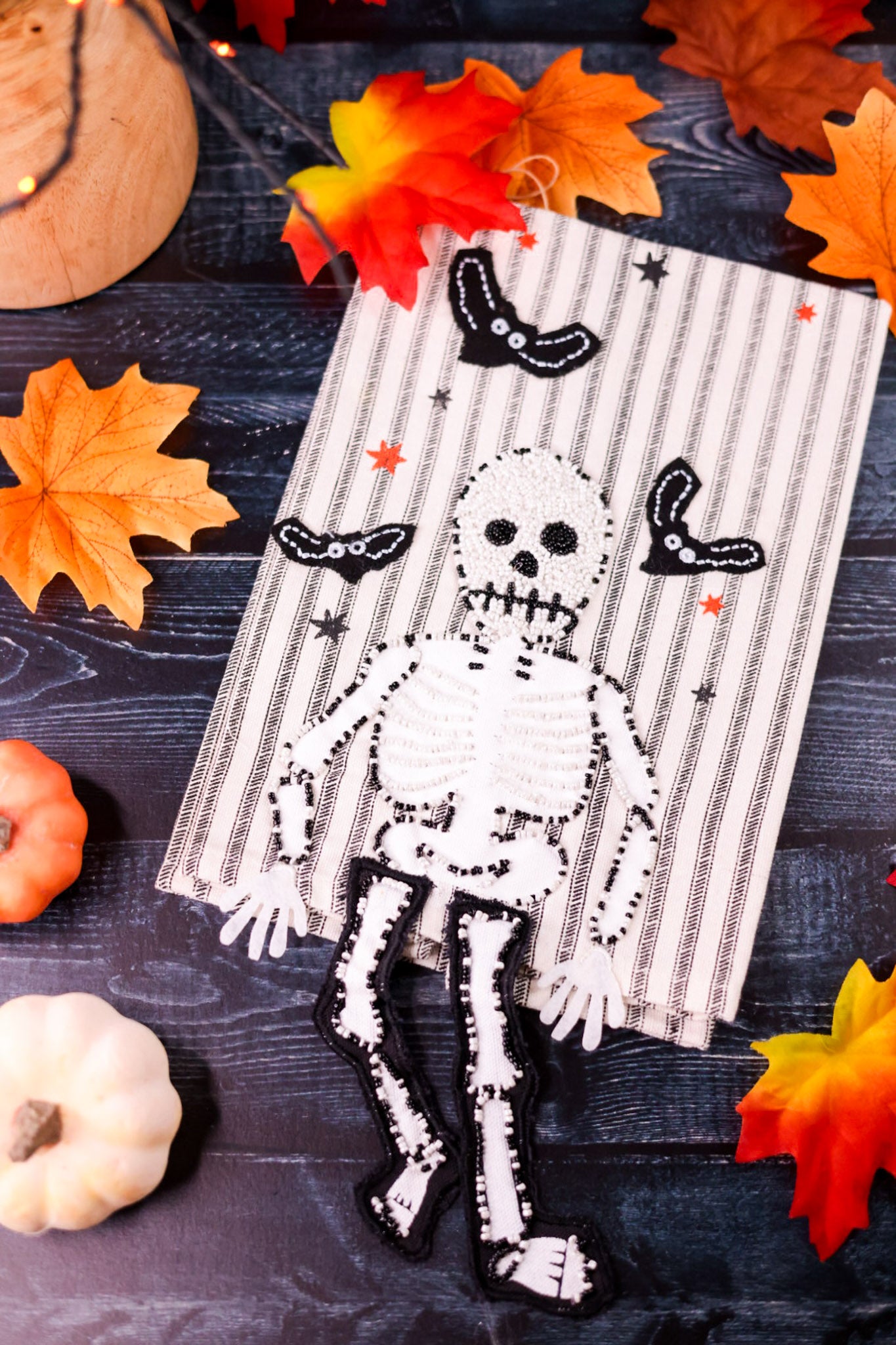 Beaded Skeleton Hand Towel With Dangling Legs