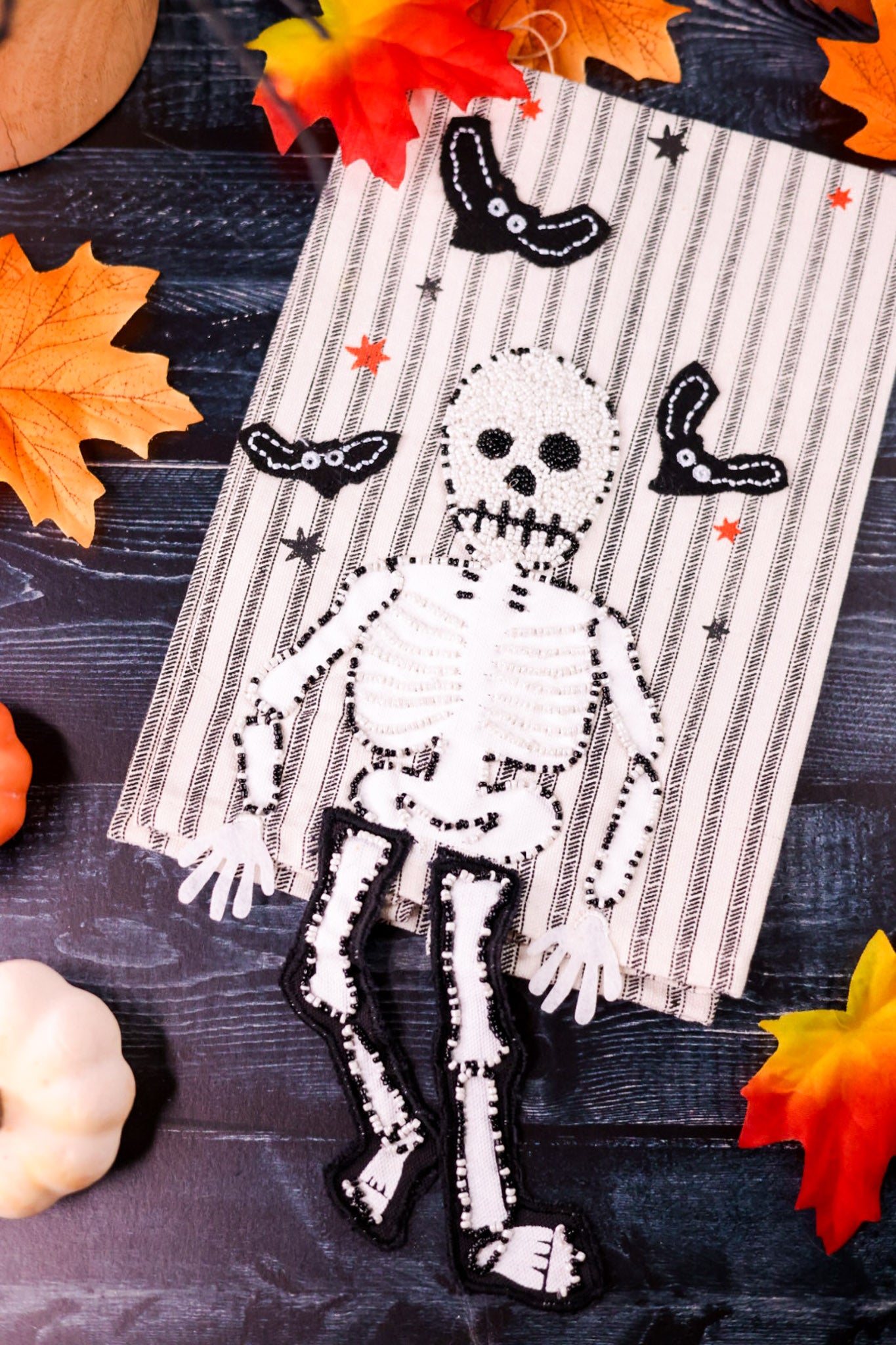 Beaded Skeleton Hand Towel With Dangling Legs