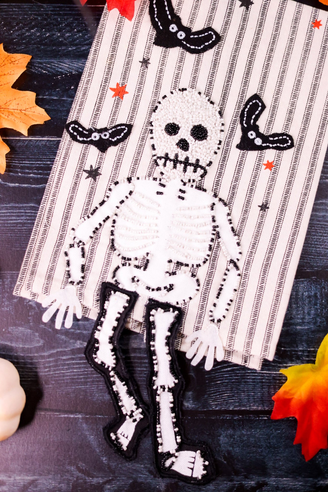 Beaded Skeleton Hand Towel With Dangling Legs