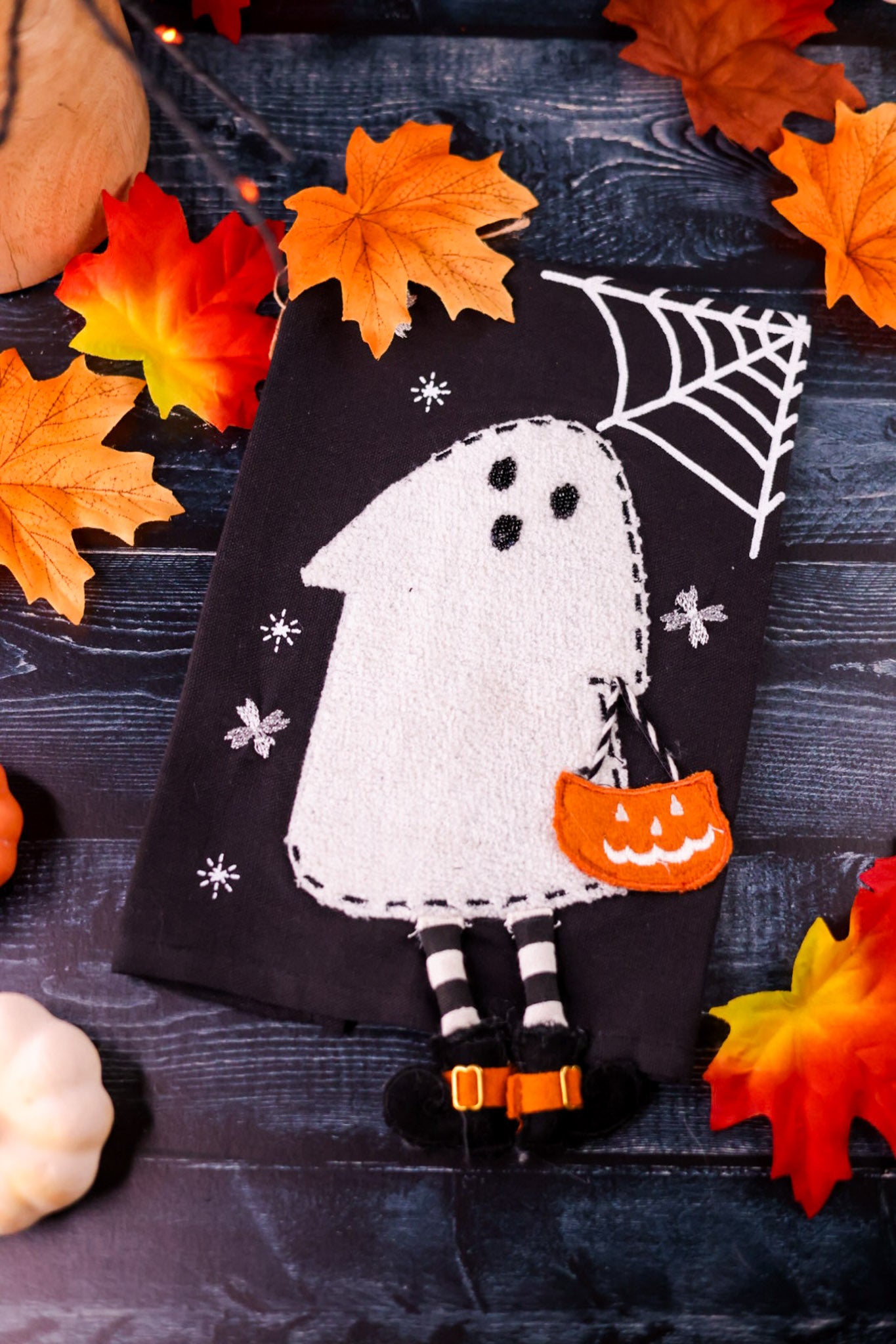 Embroidered Ghost Hand Towel With Dangling Legs