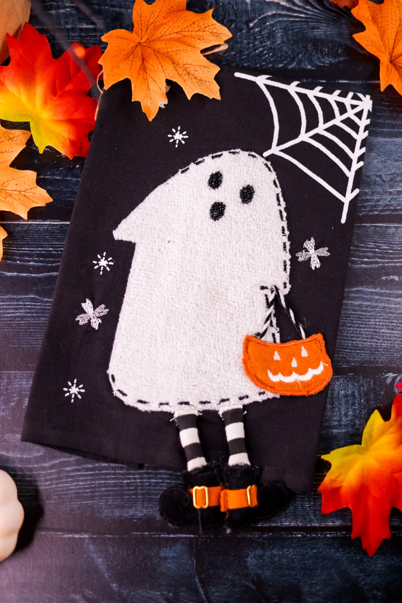 Embroidered Ghost Hand Towel With Dangling Legs