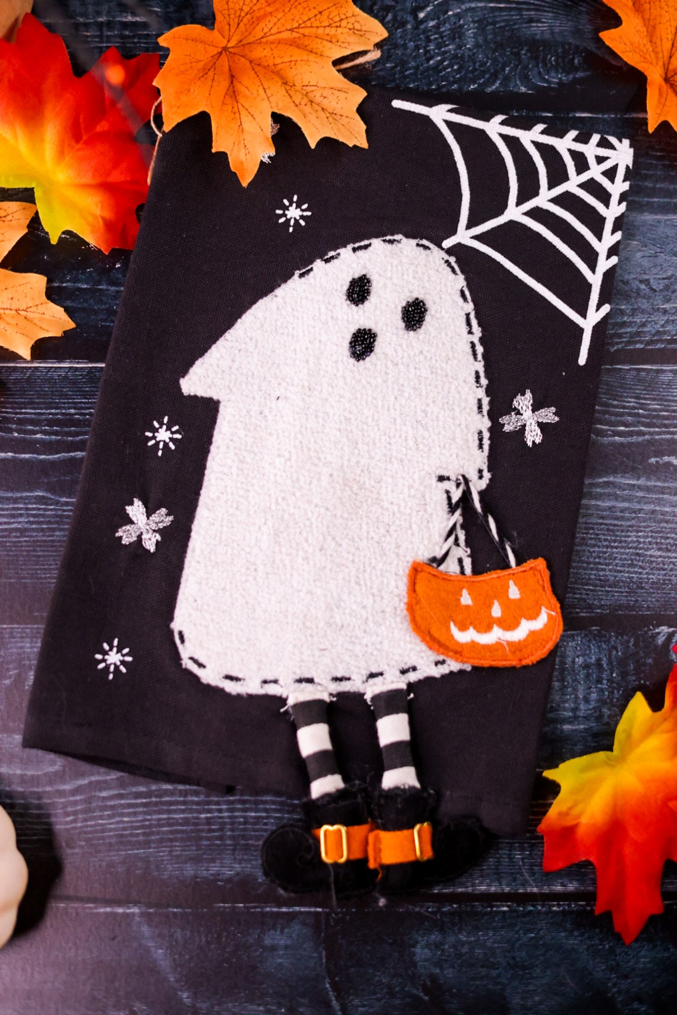 Embroidered Ghost Hand Towel With Dangling Legs
