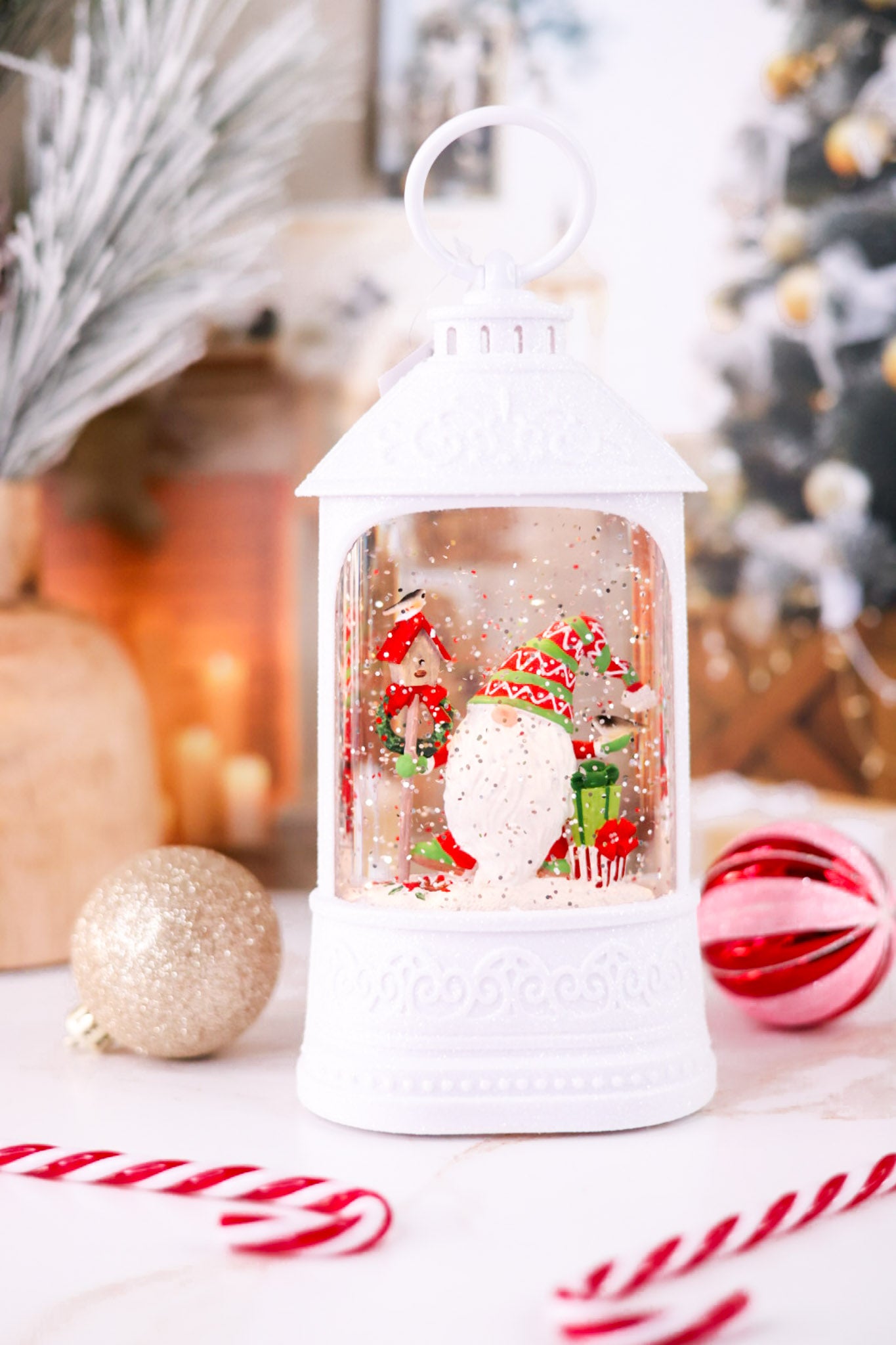 LED Lantern With Winter Wonderland Gnome Scene
