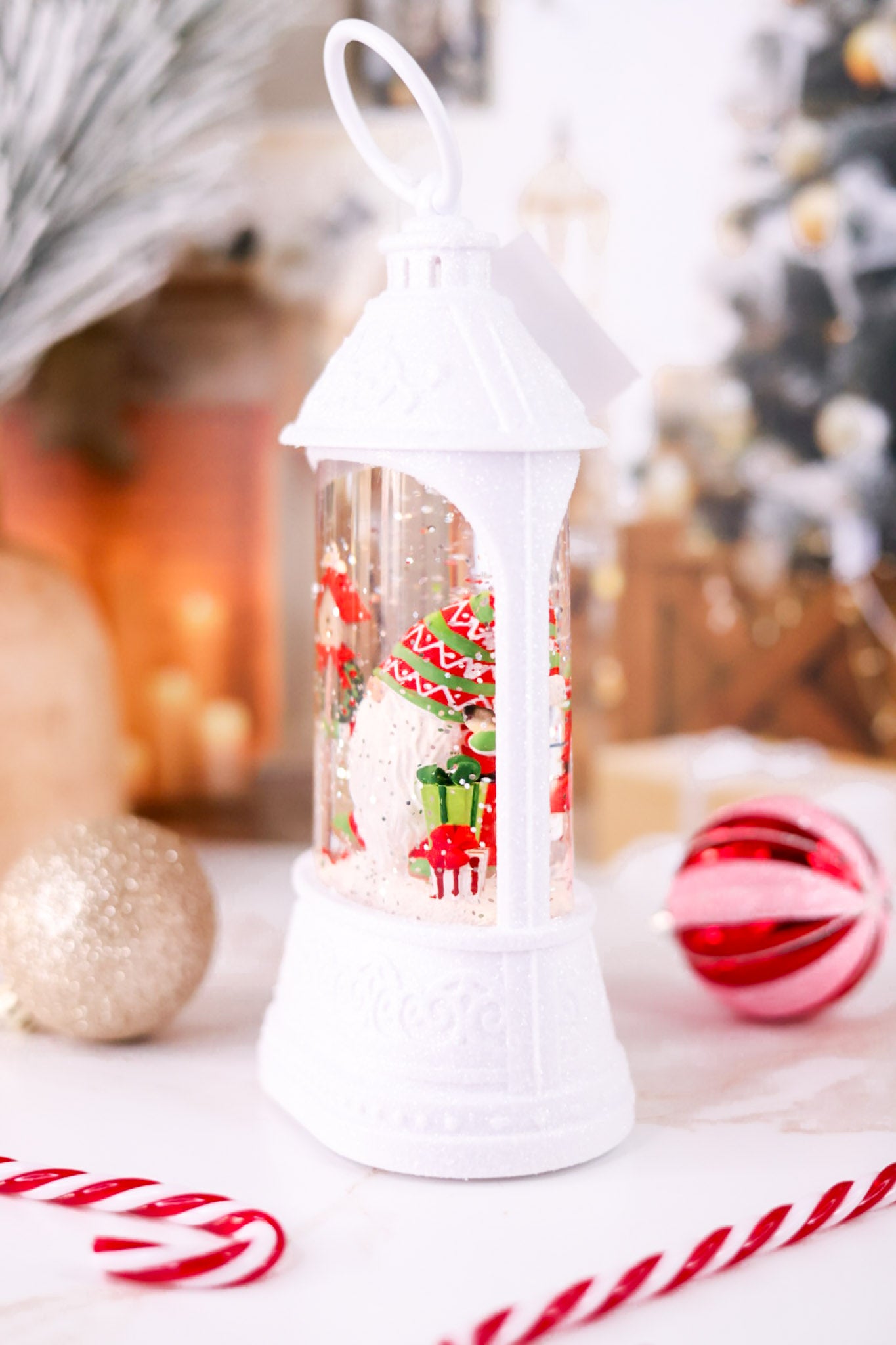 LED Lantern With Winter Wonderland Gnome Scene