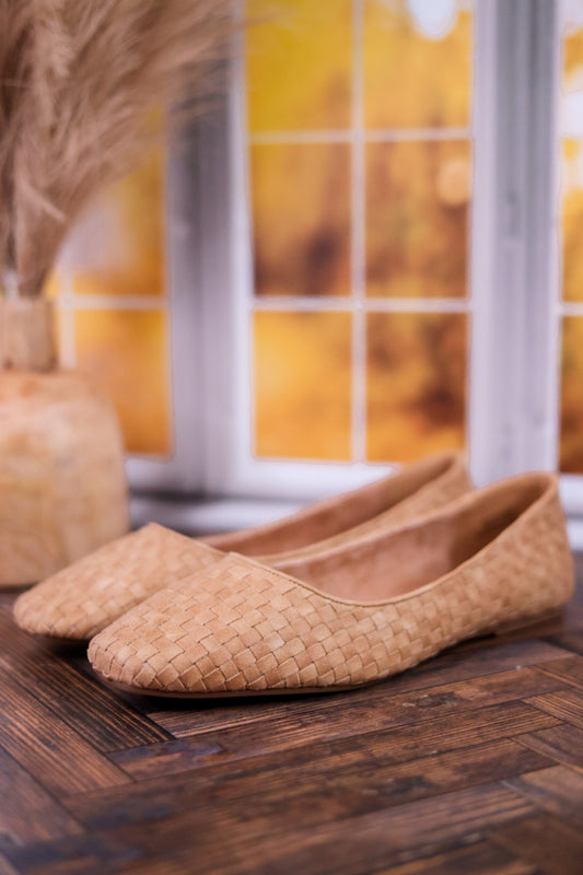 Right There Woven Camel Brown Flats
