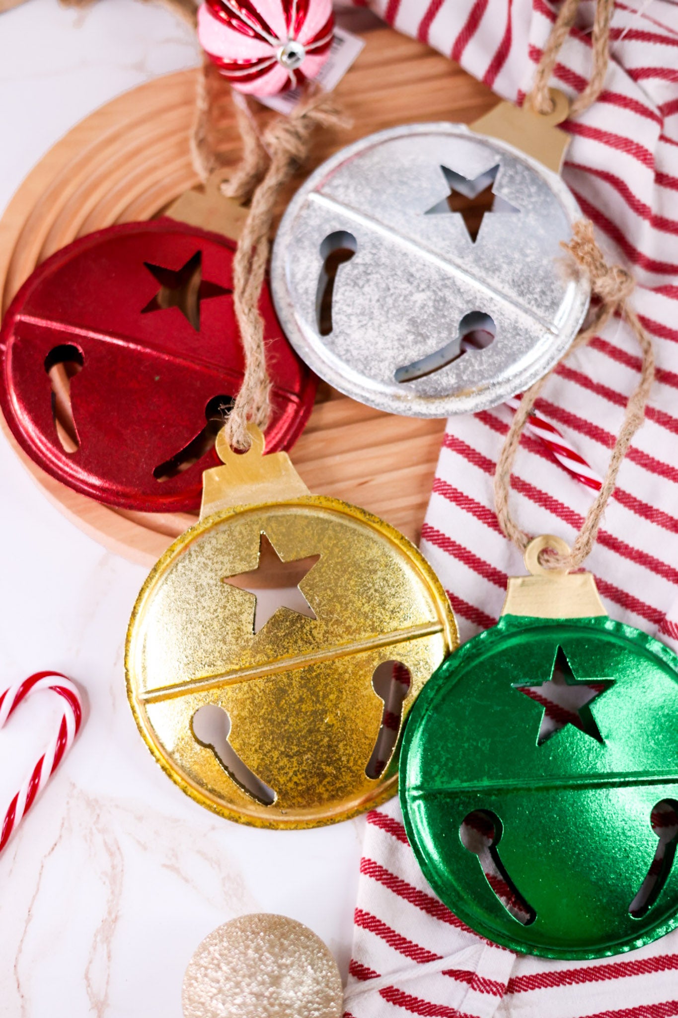 5.25" Flat Metal Bell Ornament (4 Colors)