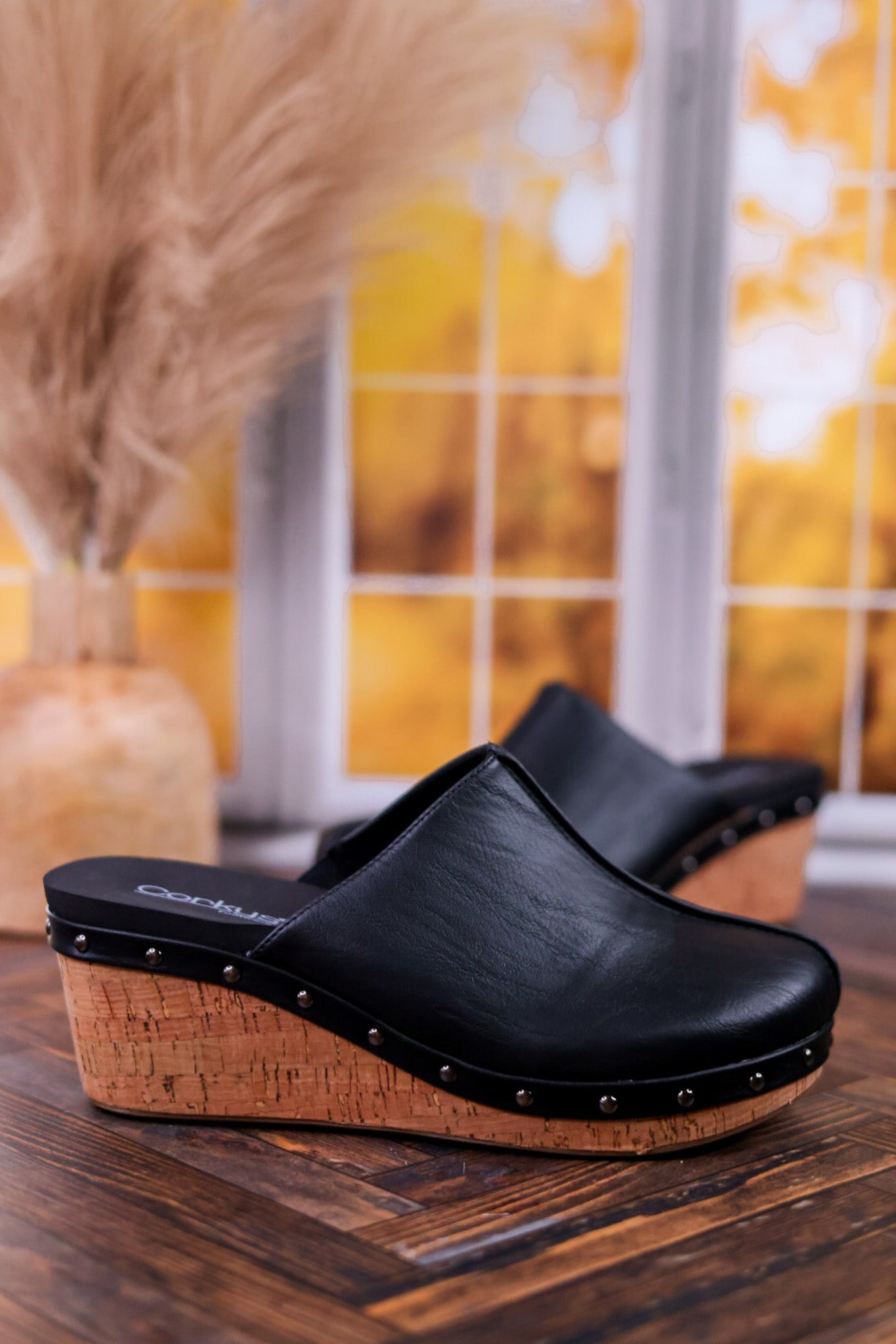 Marley Black Round Toe Wedges