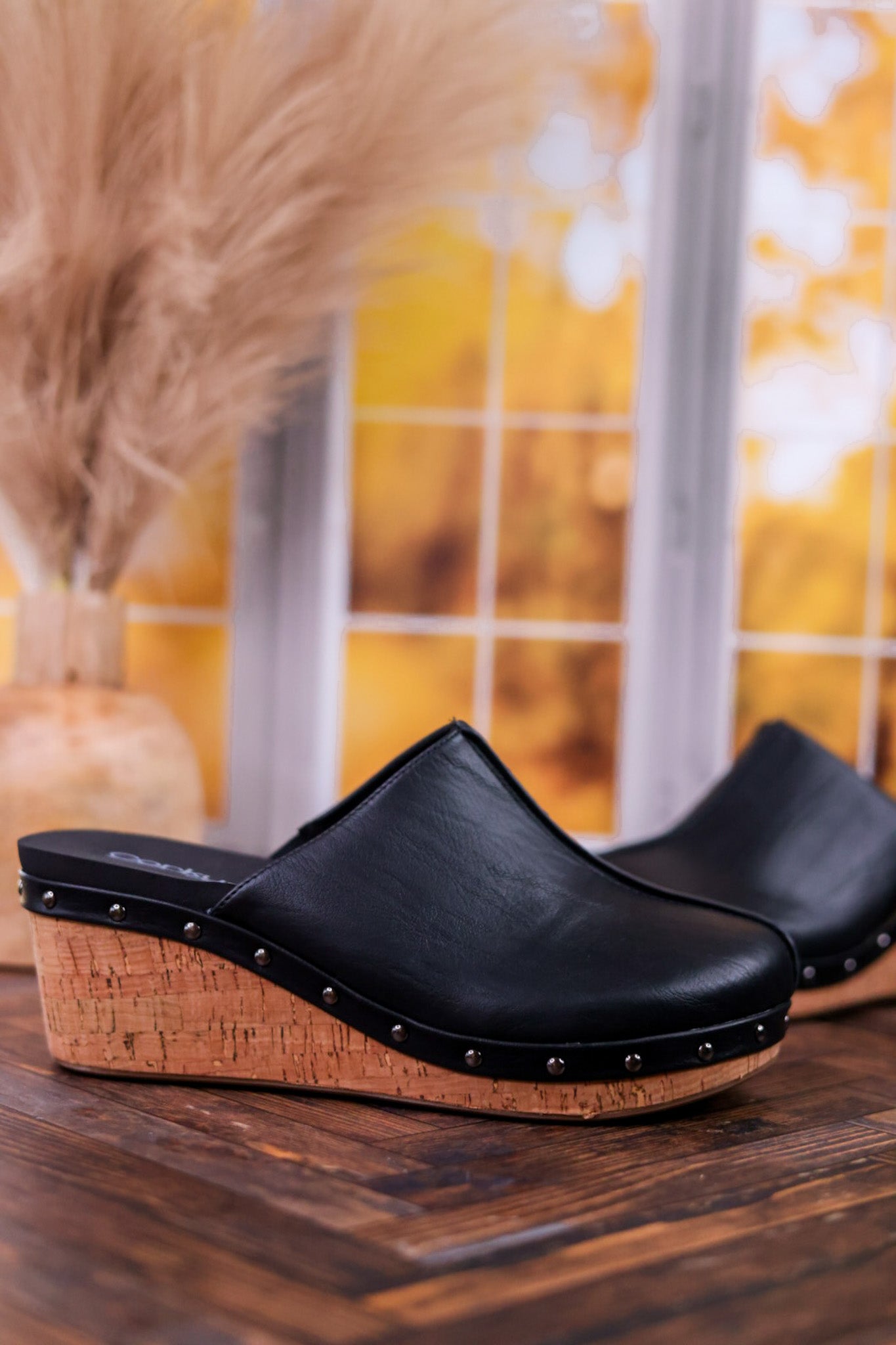 Marley Black Round Toe Wedges