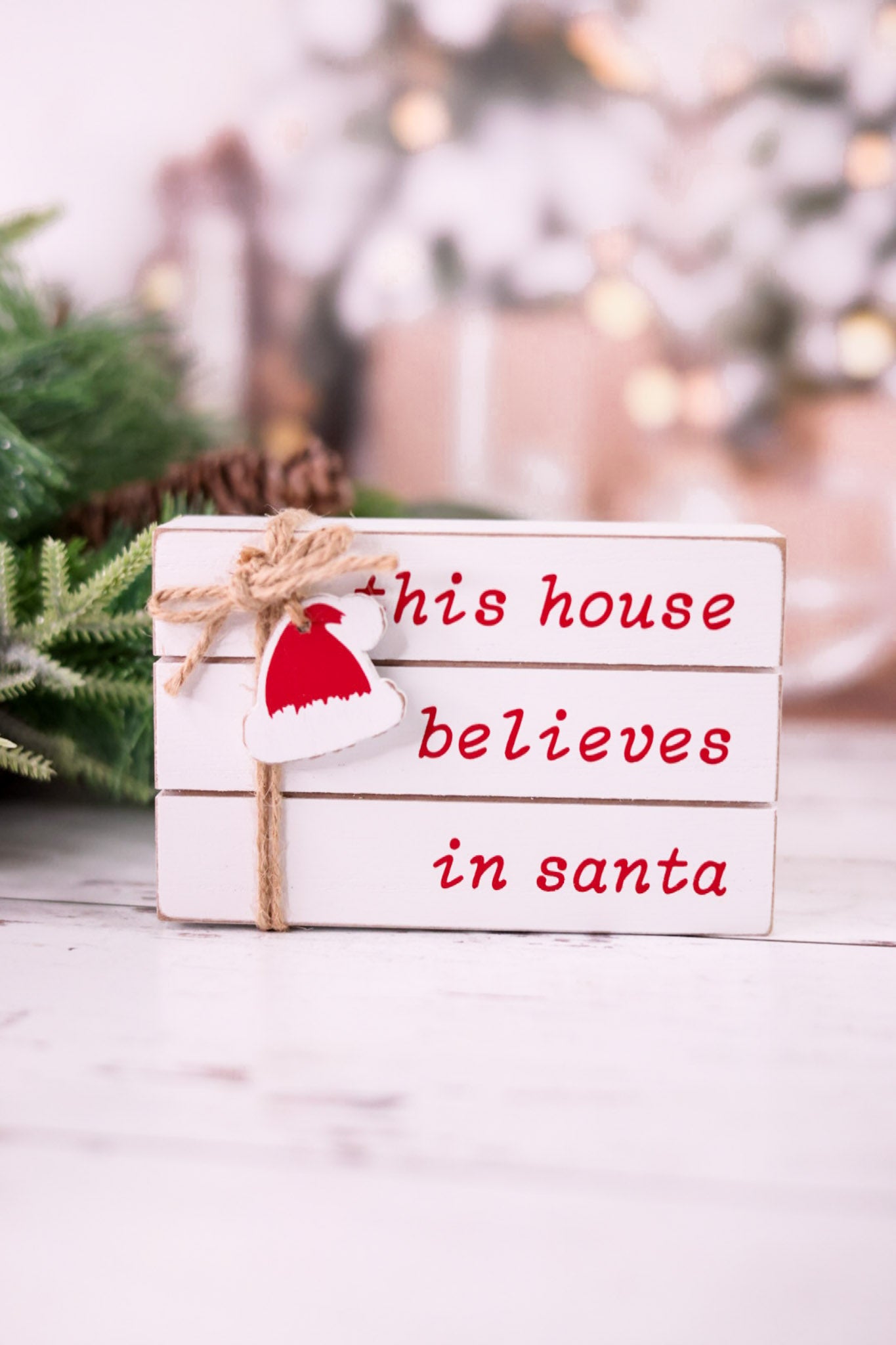 Christmas Wooden Blocks With Twine & Charm (2 Styles)
