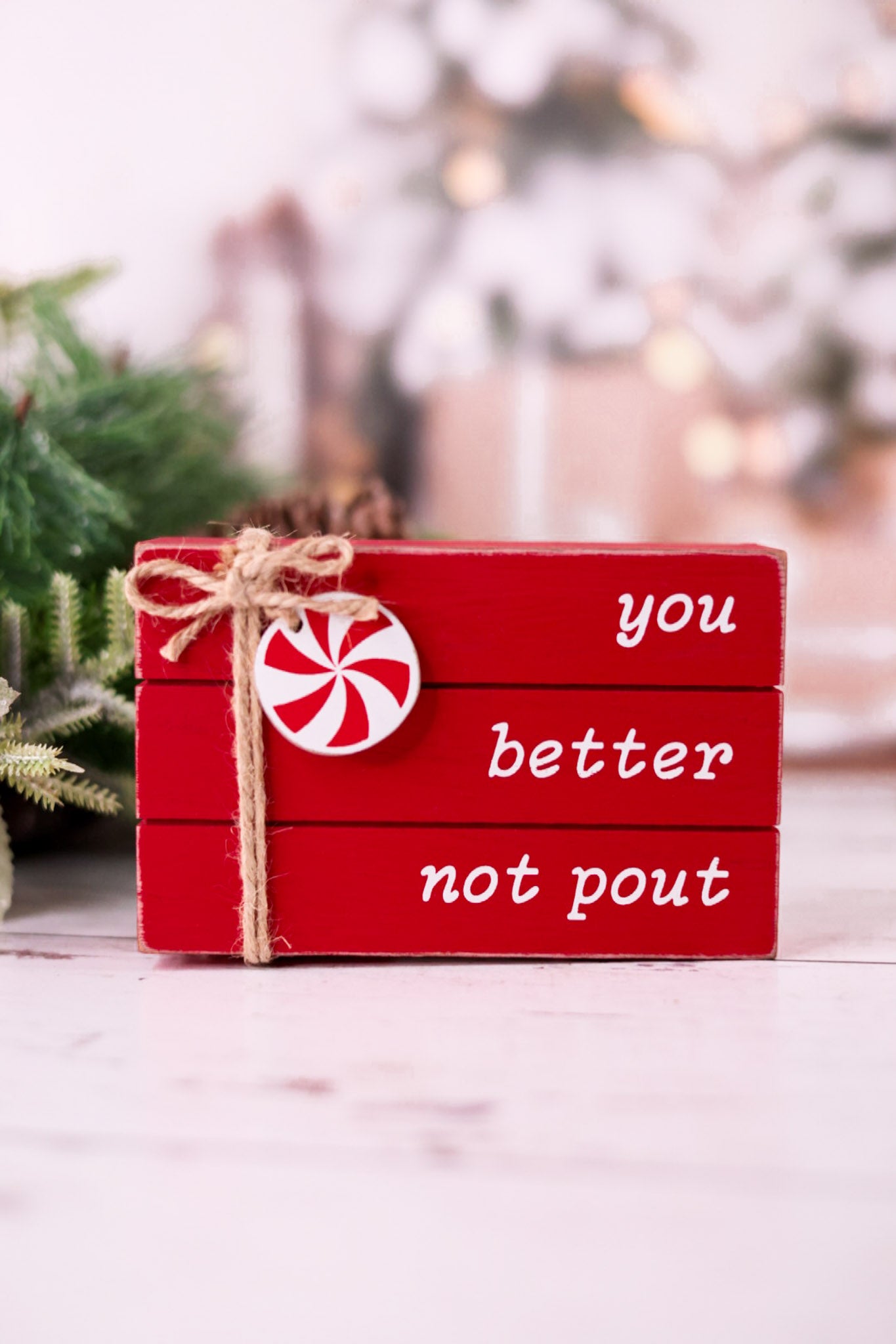 Christmas Wooden Blocks With Twine & Charm (2 Styles)