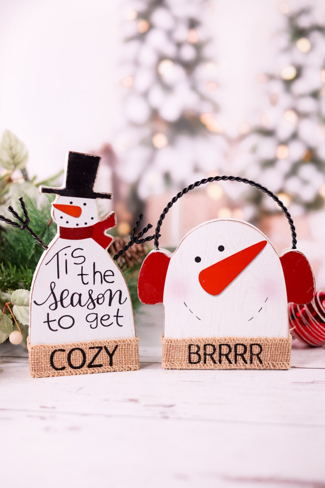 Wooden Holiday Snowman Tabletop Decor (2 Styles)