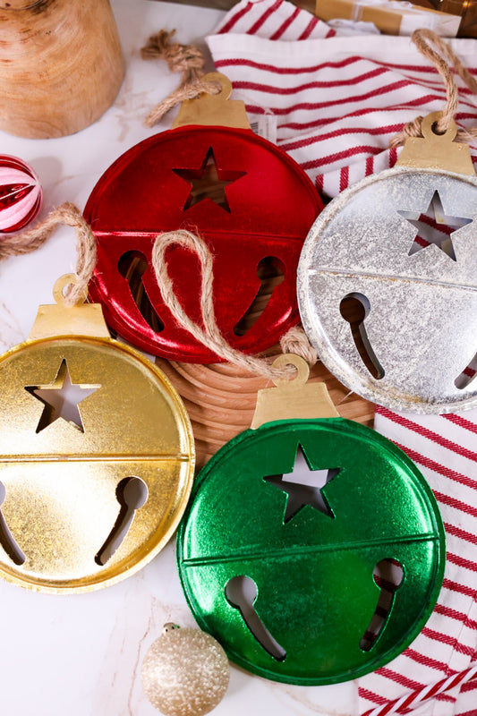 7.5" Flat Metal Bell Ornaments (4 Colors)
