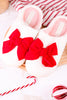 White Fuzzy Slippers With Red Bow