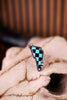 Turquoise and Black Checkered Lightning Bolt Ring
