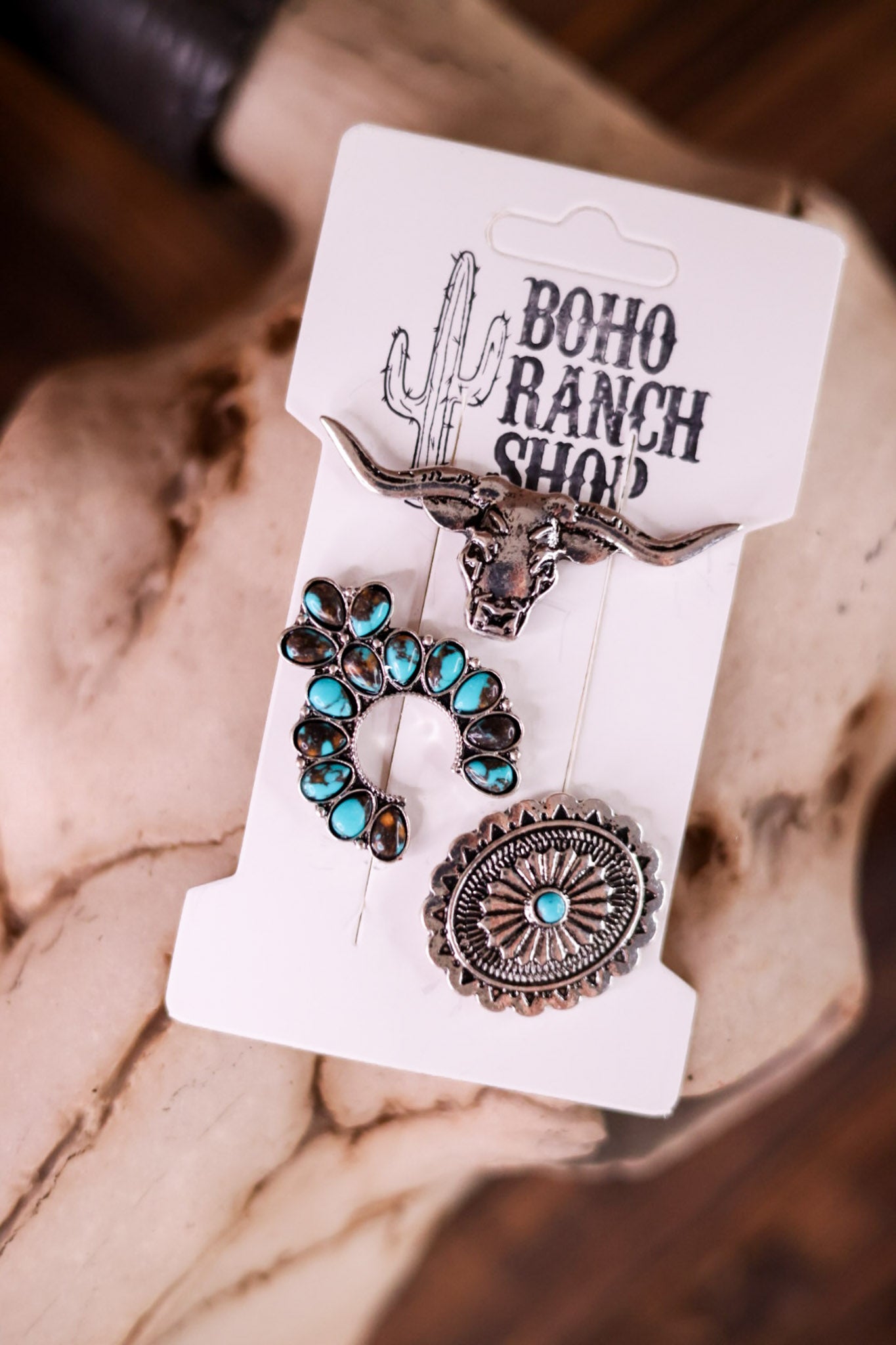 Magnetic Western Inspired Hat Pins in Silver and Turquoise