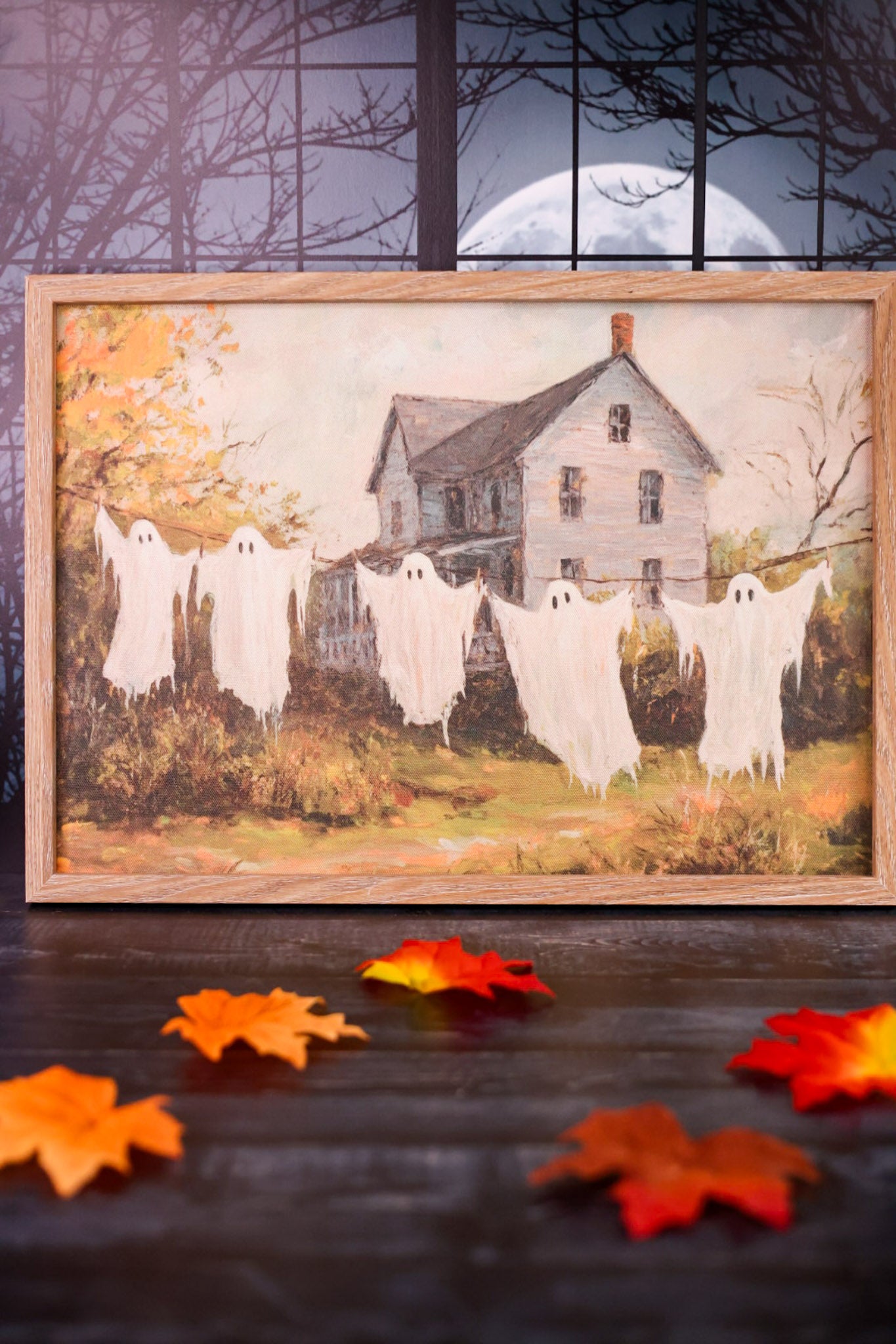 Wood Framed Clothing Line Ghosts Canvas Print