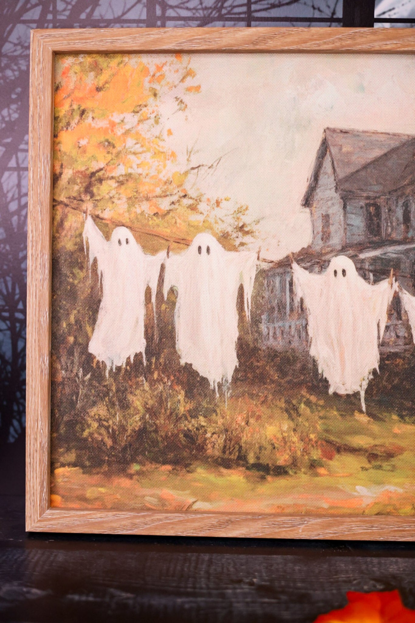 Wood Framed Clothing Line Ghosts Canvas Print