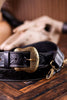Black Western Inspired Tooled Leather Purse Strap