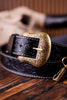 Black Western Inspired Tooled Leather Purse Strap