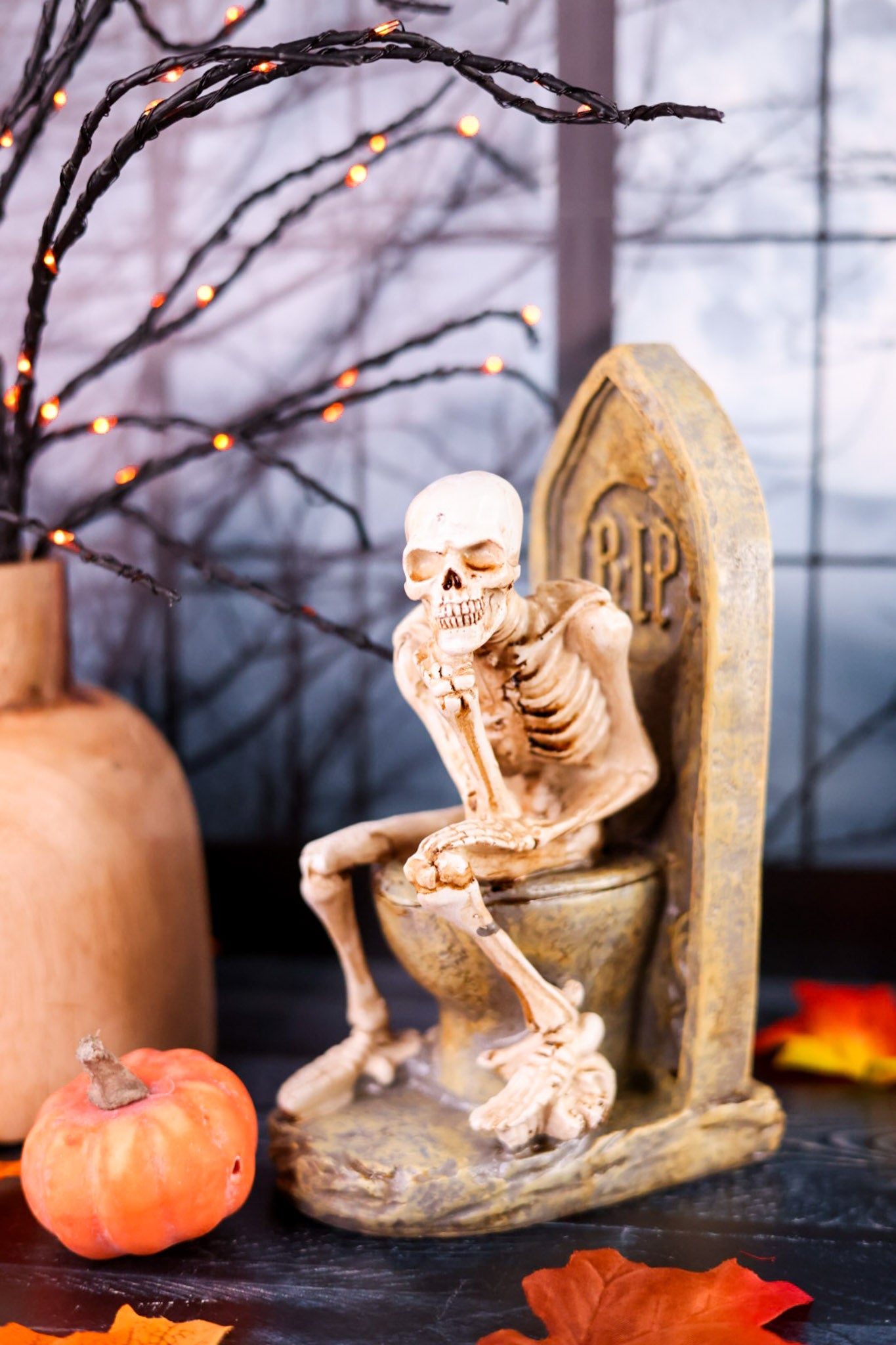 Skeleton On Tombstone Toilet Resin Figure