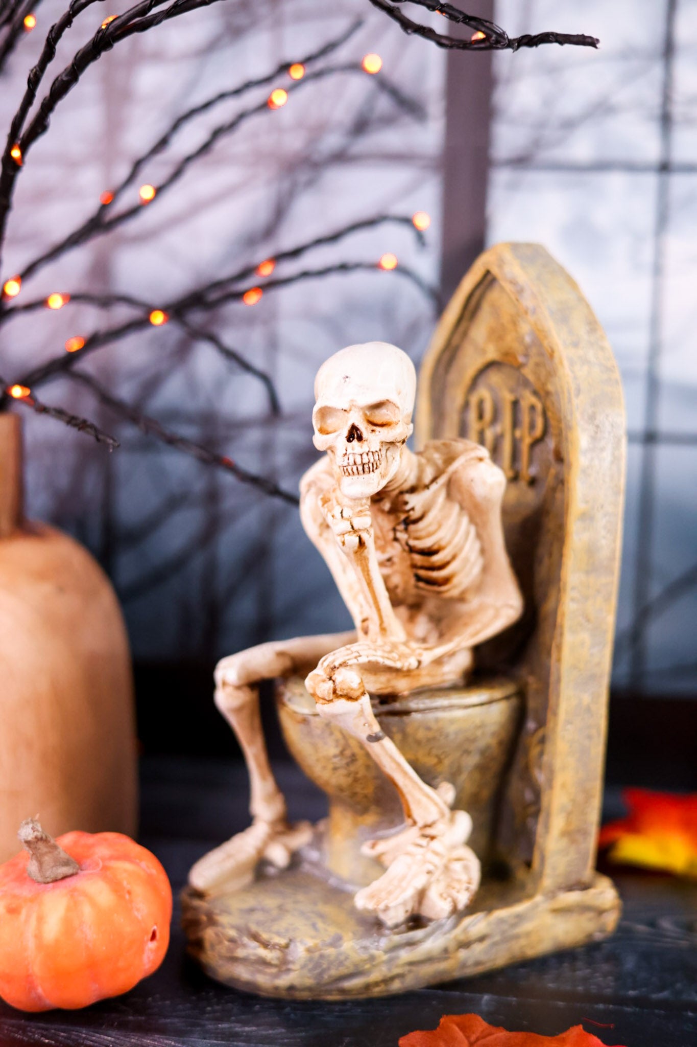 Skeleton On Tombstone Toilet Resin Figure