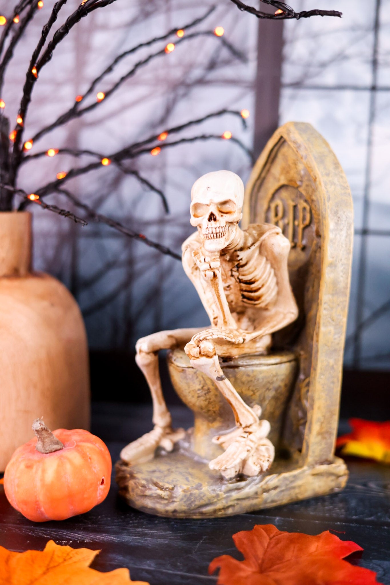 Skeleton On Tombstone Toilet Resin Figure