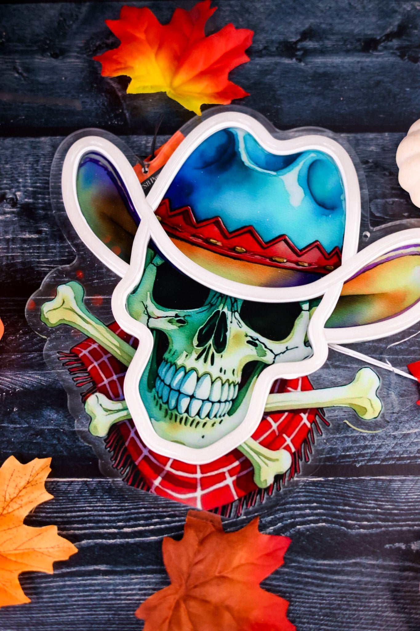 Acrylic LED Cowboy Skull & Crossbones Sign