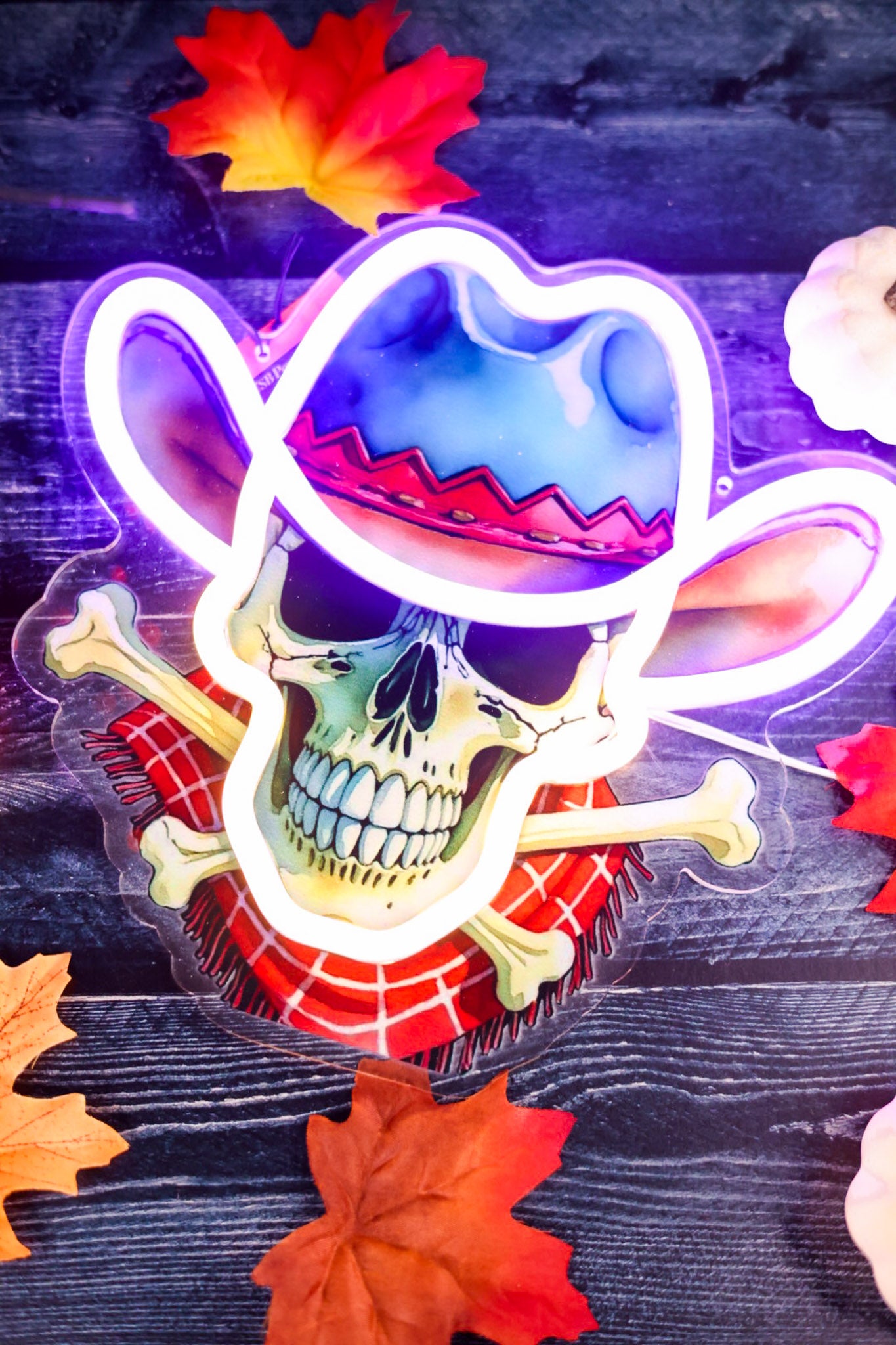 Acrylic LED Cowboy Skull & Crossbones Sign