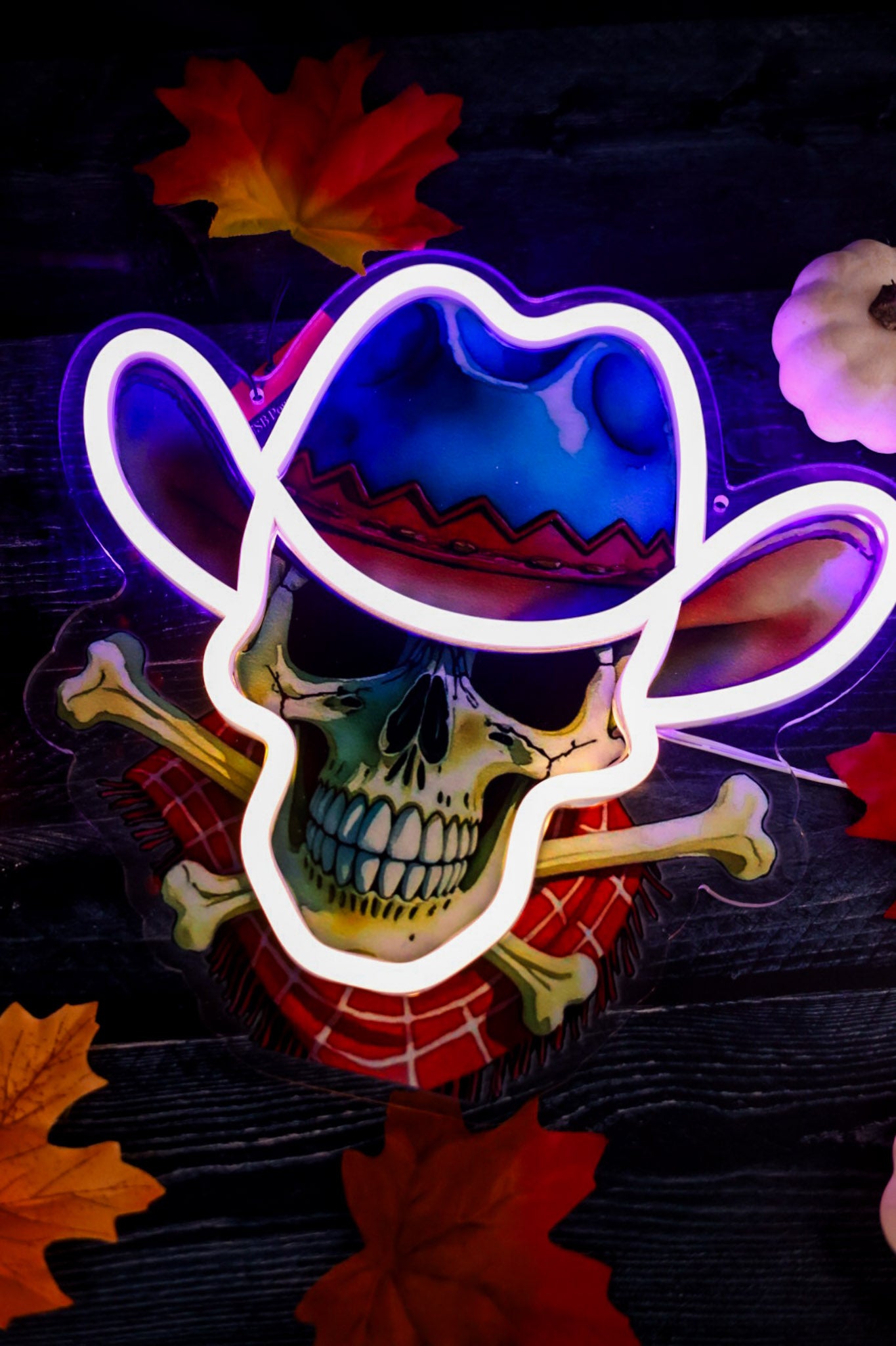 Acrylic LED Cowboy Skull & Crossbones Sign