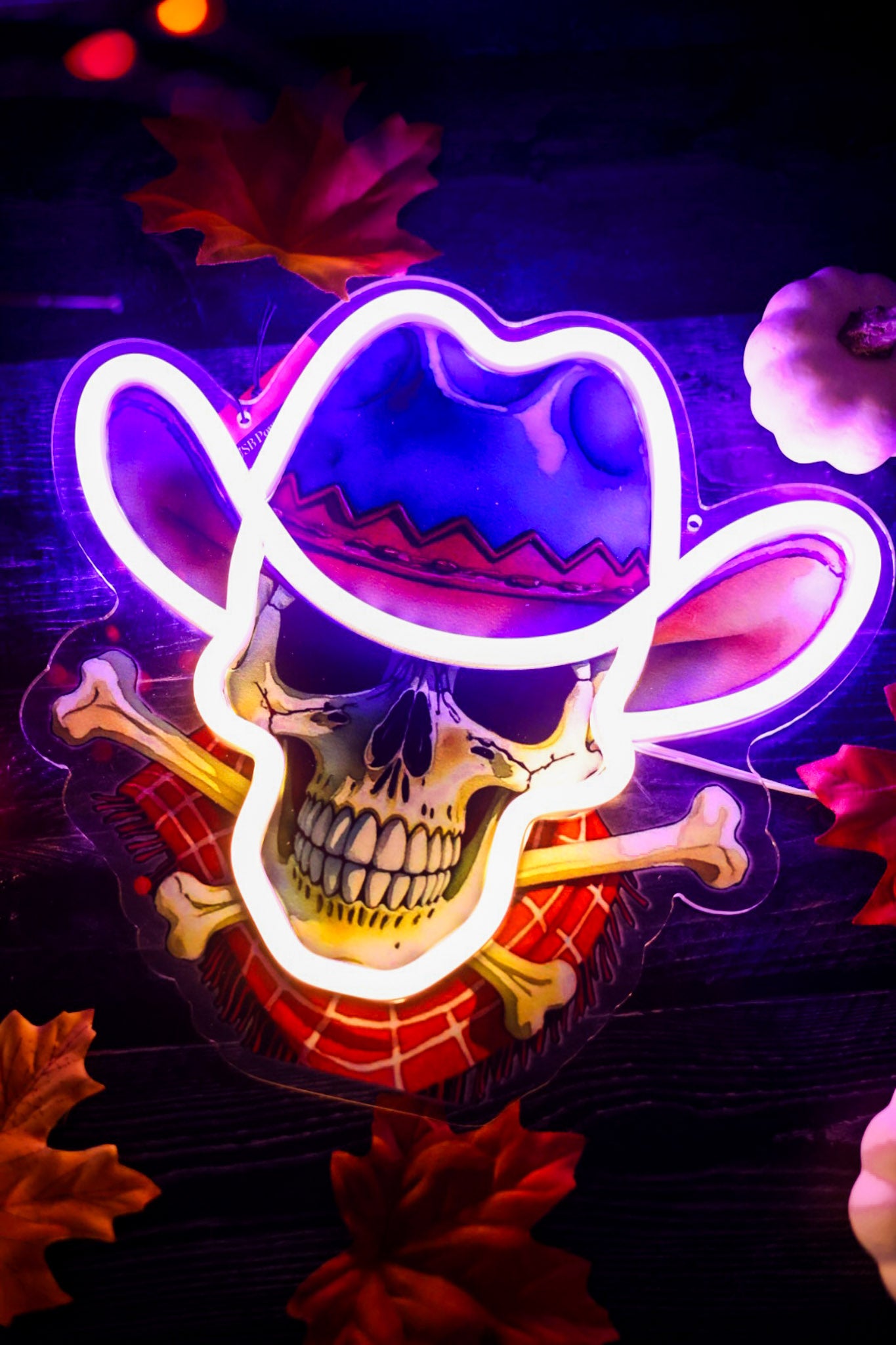 Acrylic LED Cowboy Skull & Crossbones Sign