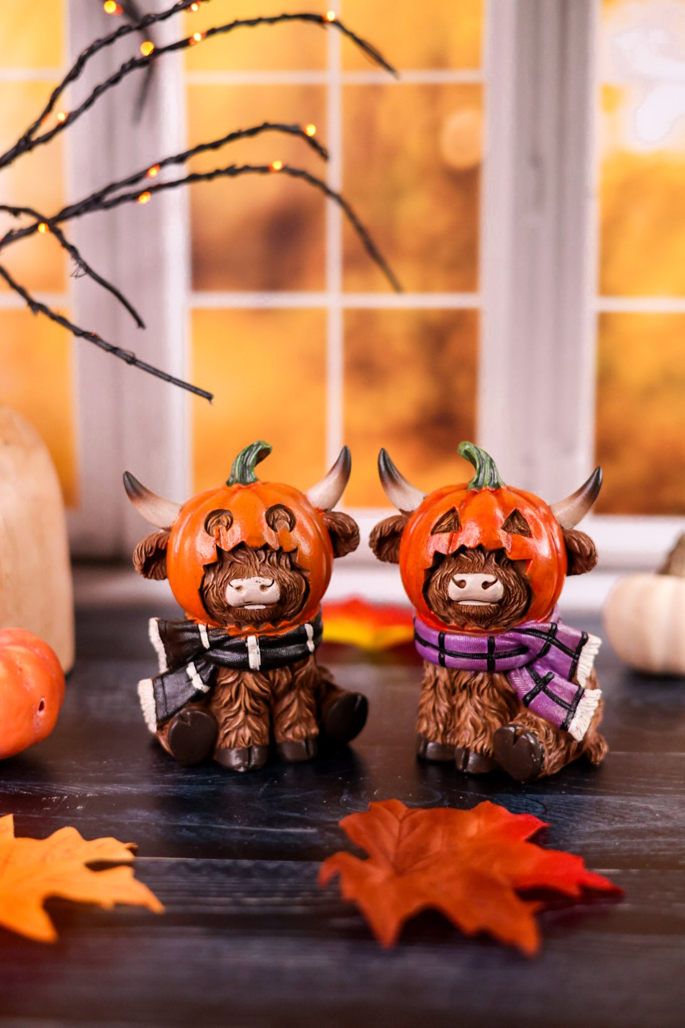 4.5" Resin Jack-O-Lantern Highland Cows (2 Styles)