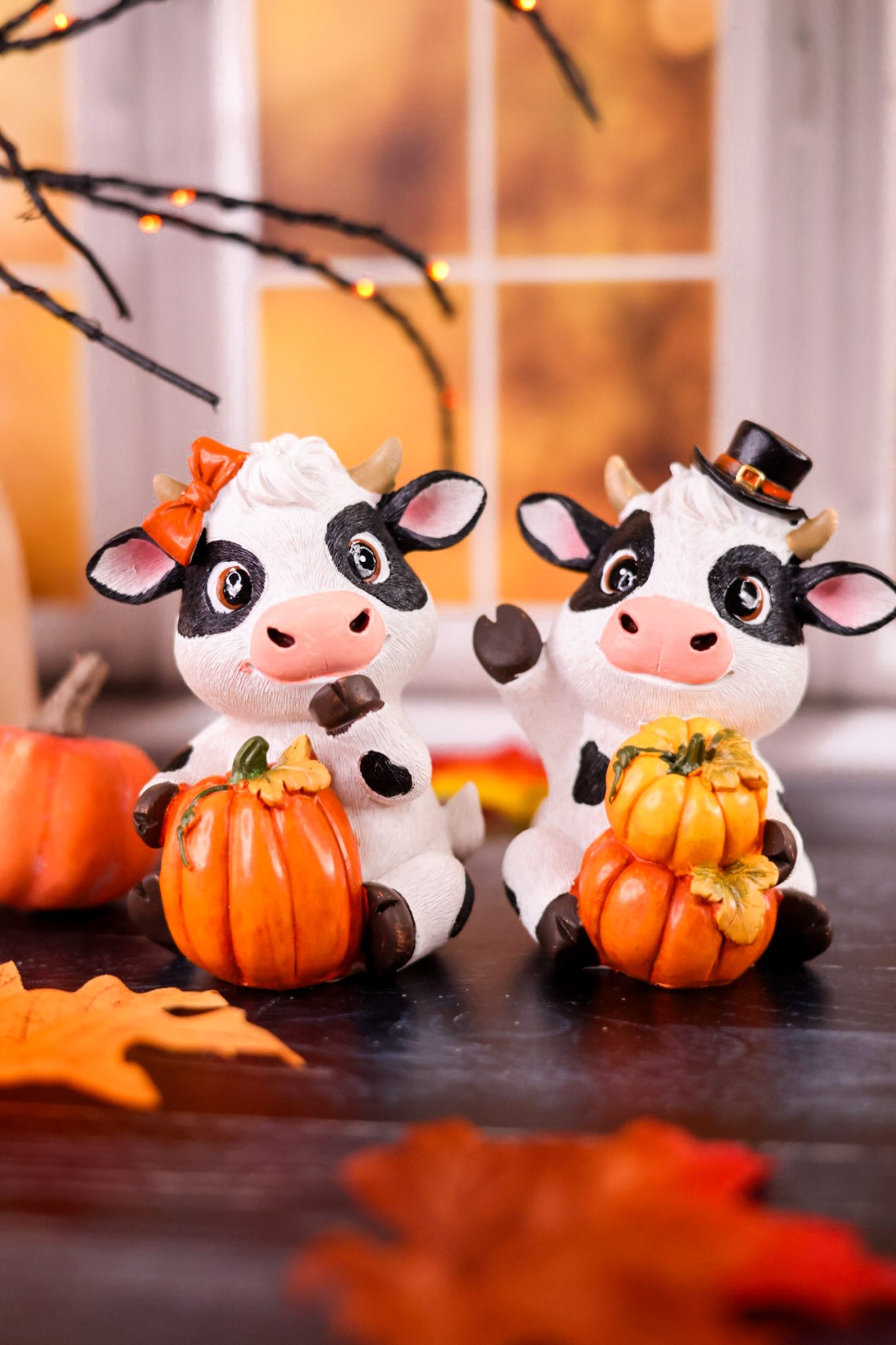 4.5" Resin Autumn Cow Figurines (2 Styles)