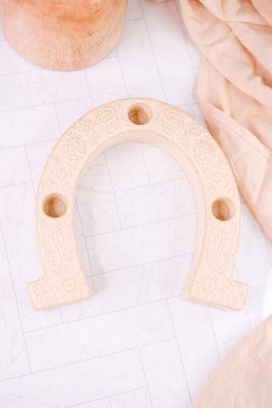 White Nashville Ceramic Horseshoe Taper Holder