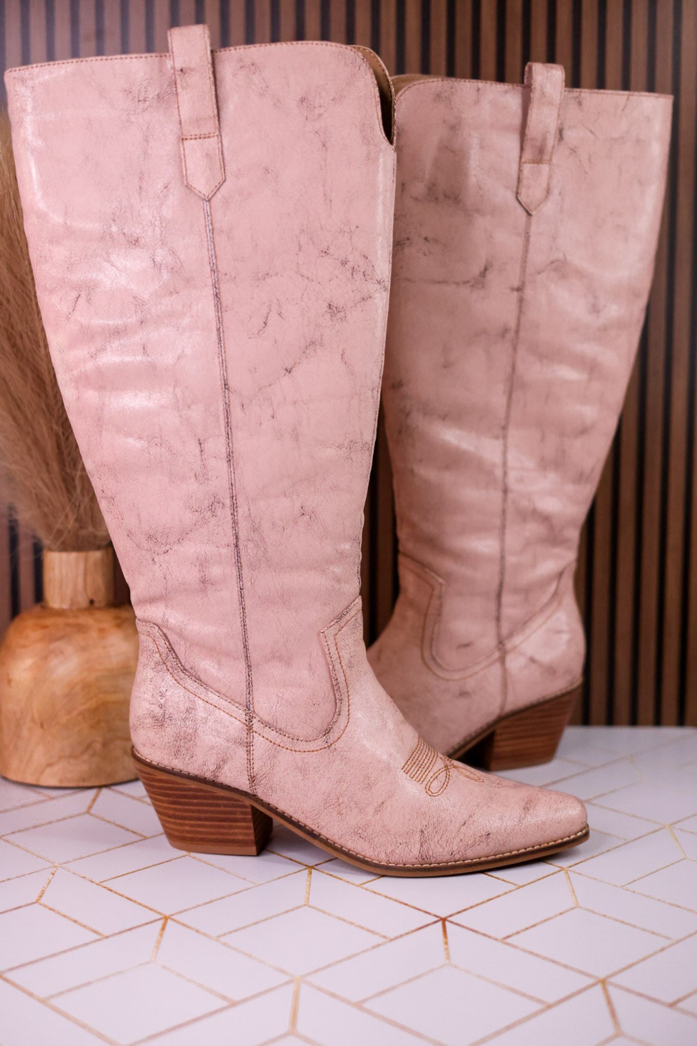 Hat's Off Putty Crackle Wide Calf Boots