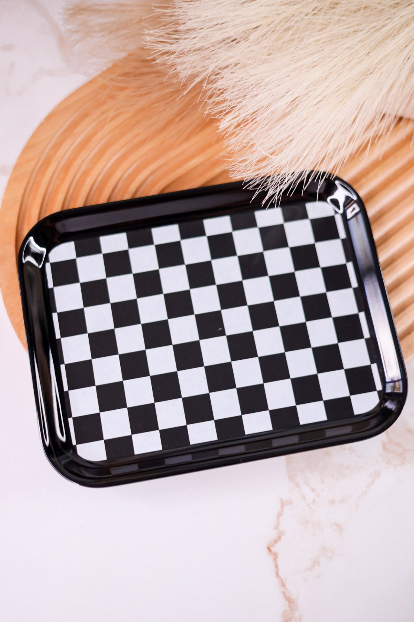 Black and White Checkered Small Personal Tray