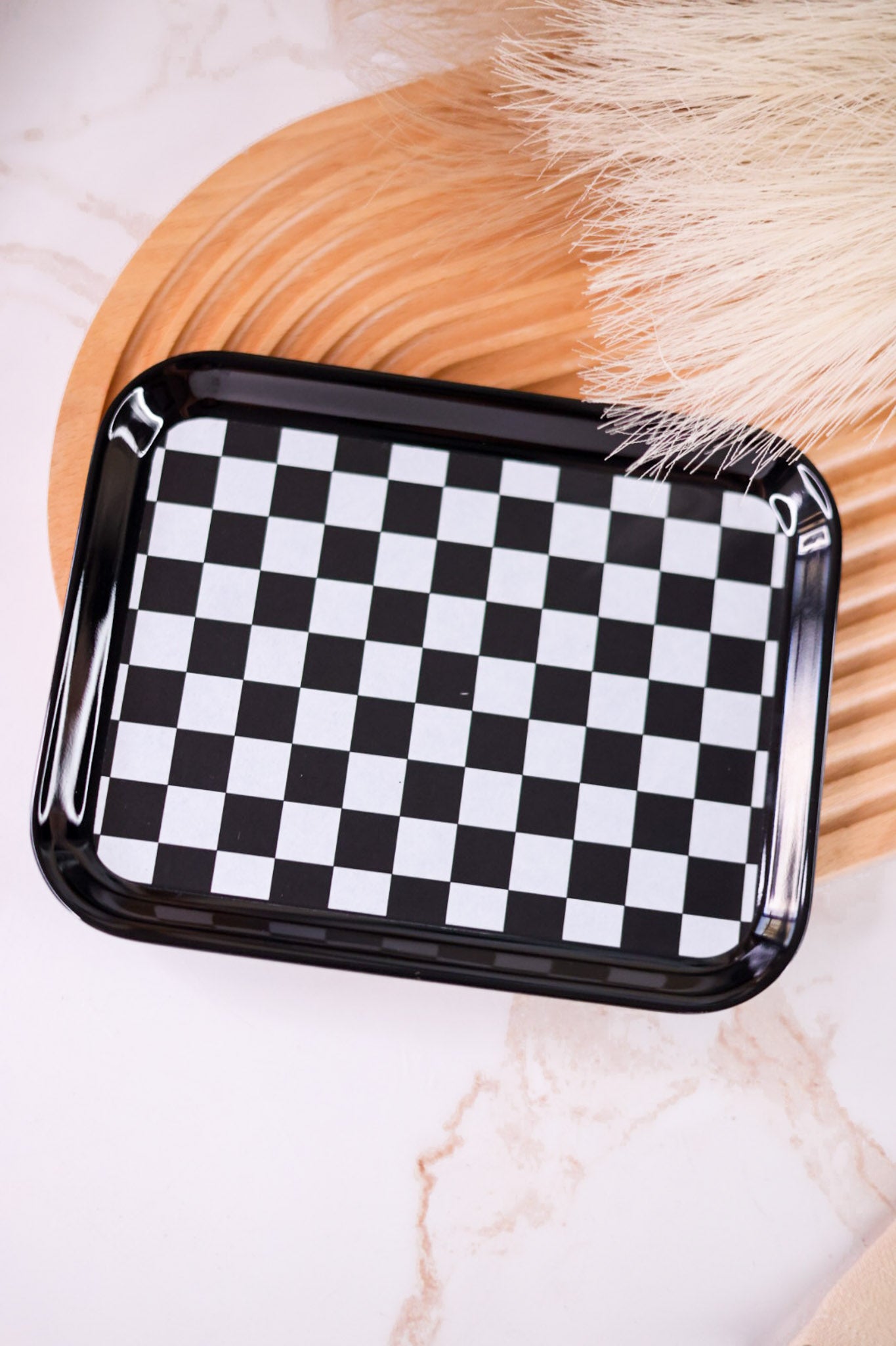 Black and White Checkered Small Personal Tray