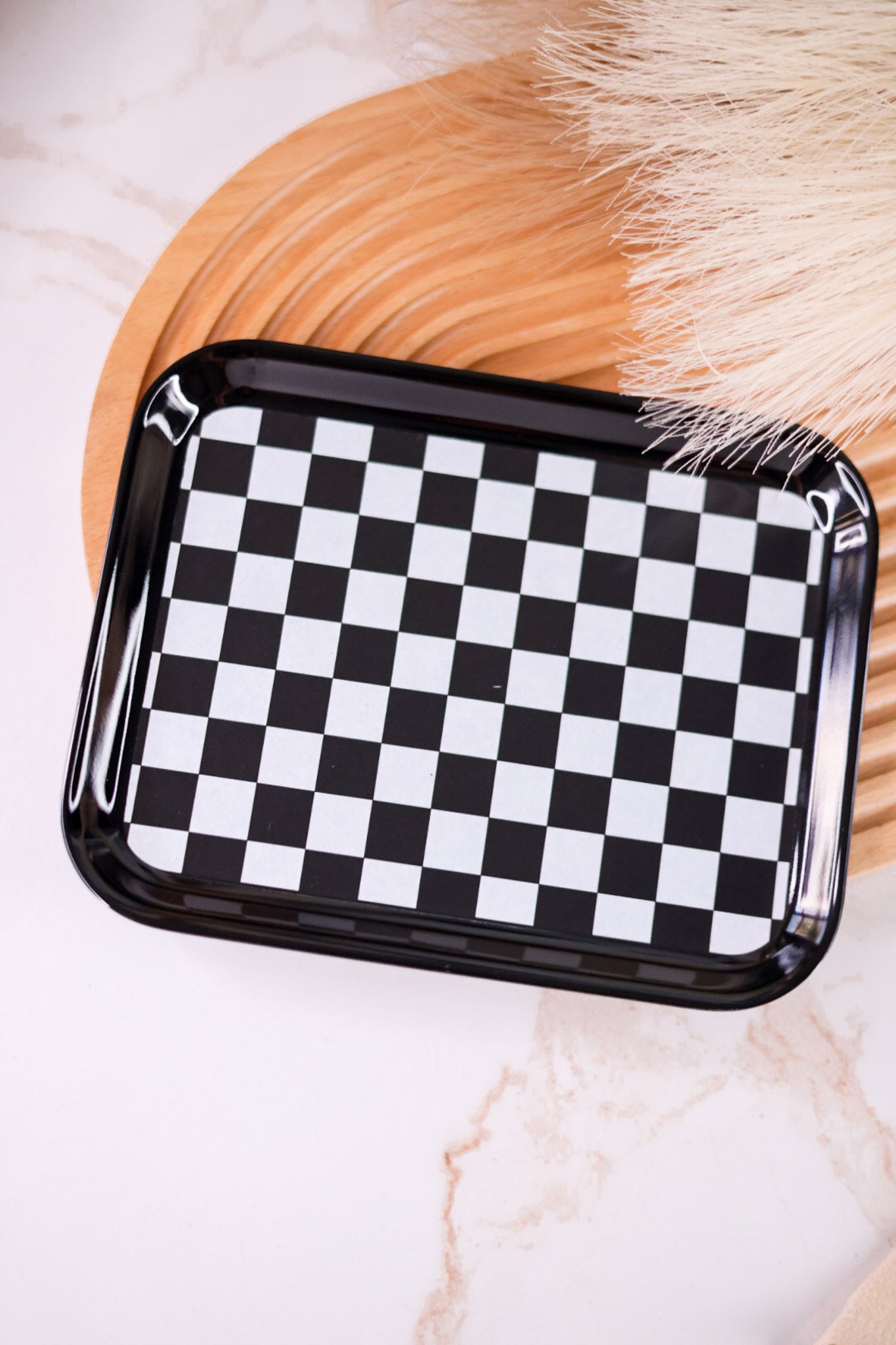 Black and White Checkered Small Personal Tray