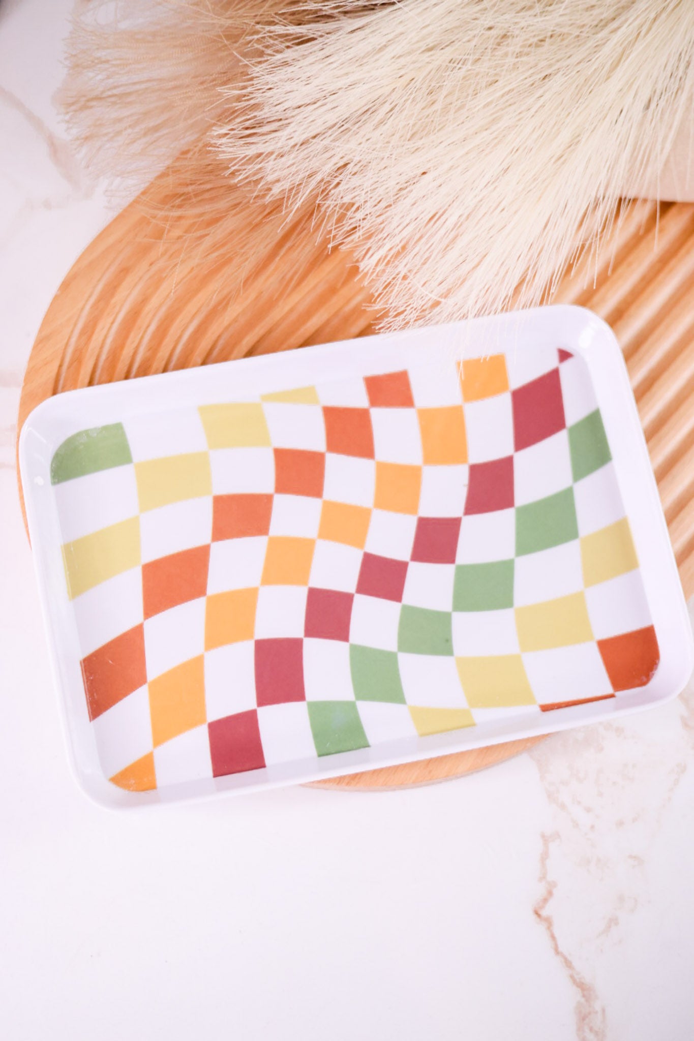 Colorful Wavy Checkered Small Personal Tray