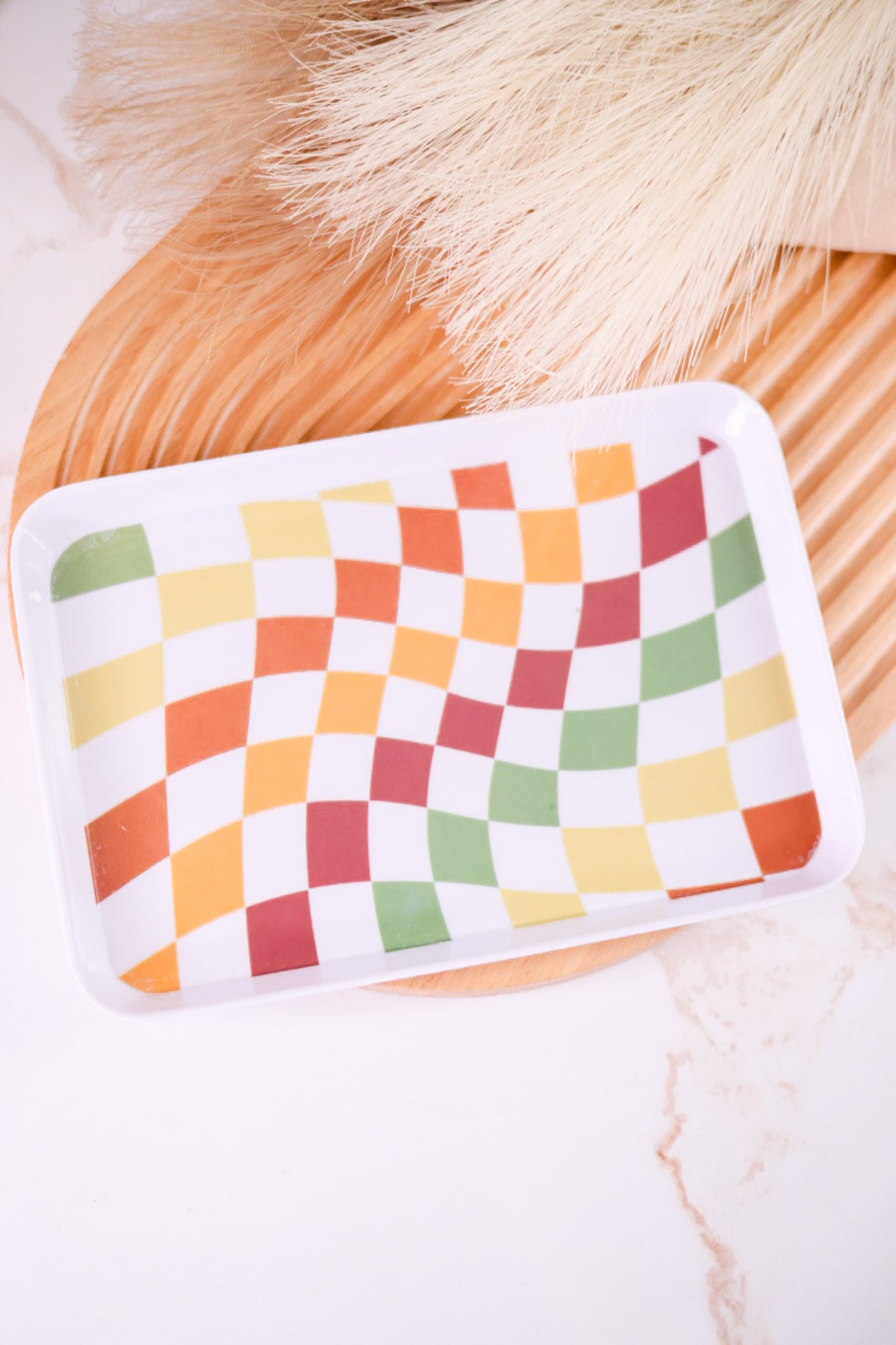 Colorful Wavy Checkered Small Personal Tray