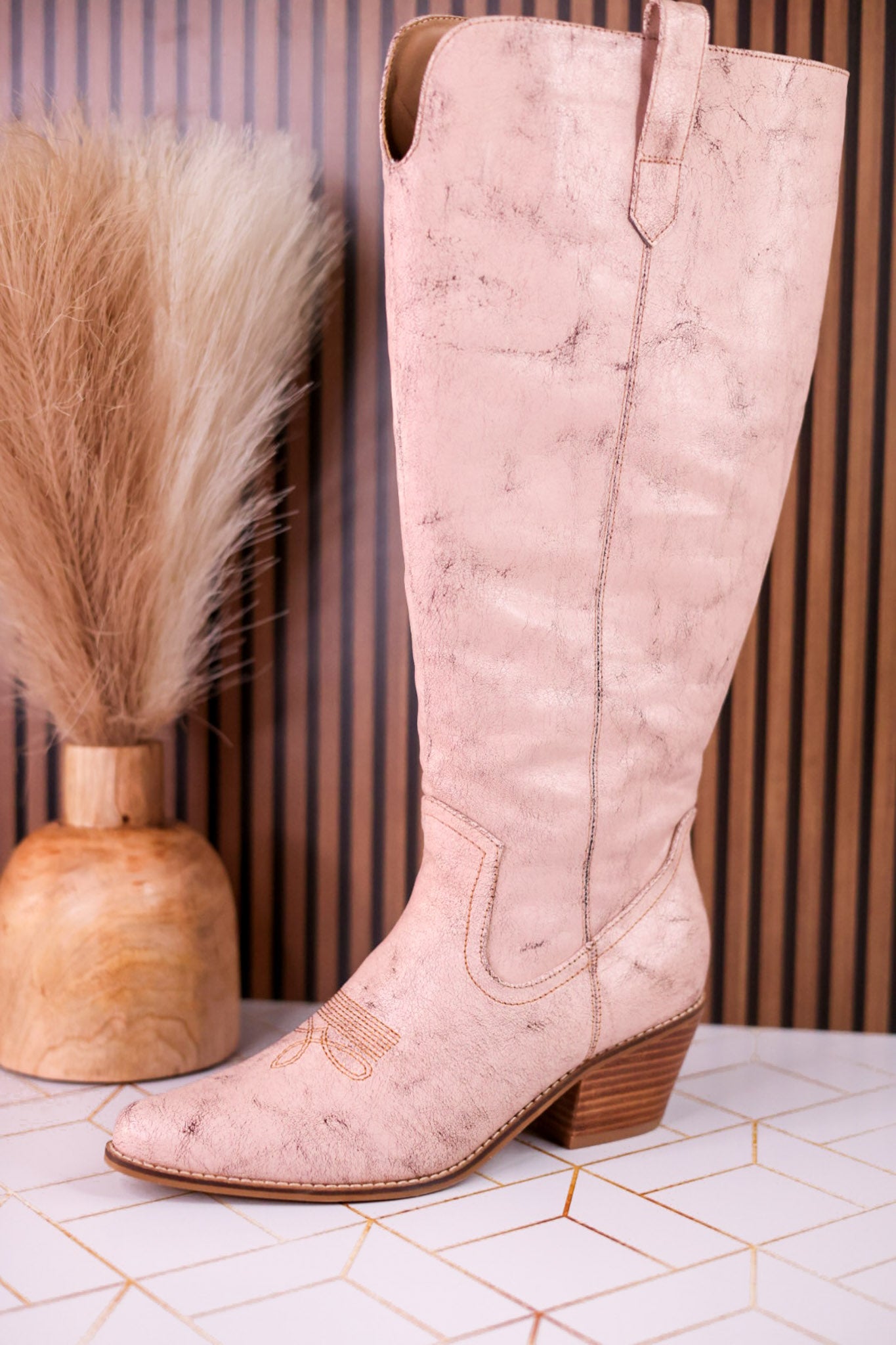 Hat's Off Putty Crackle Wide Calf Boots