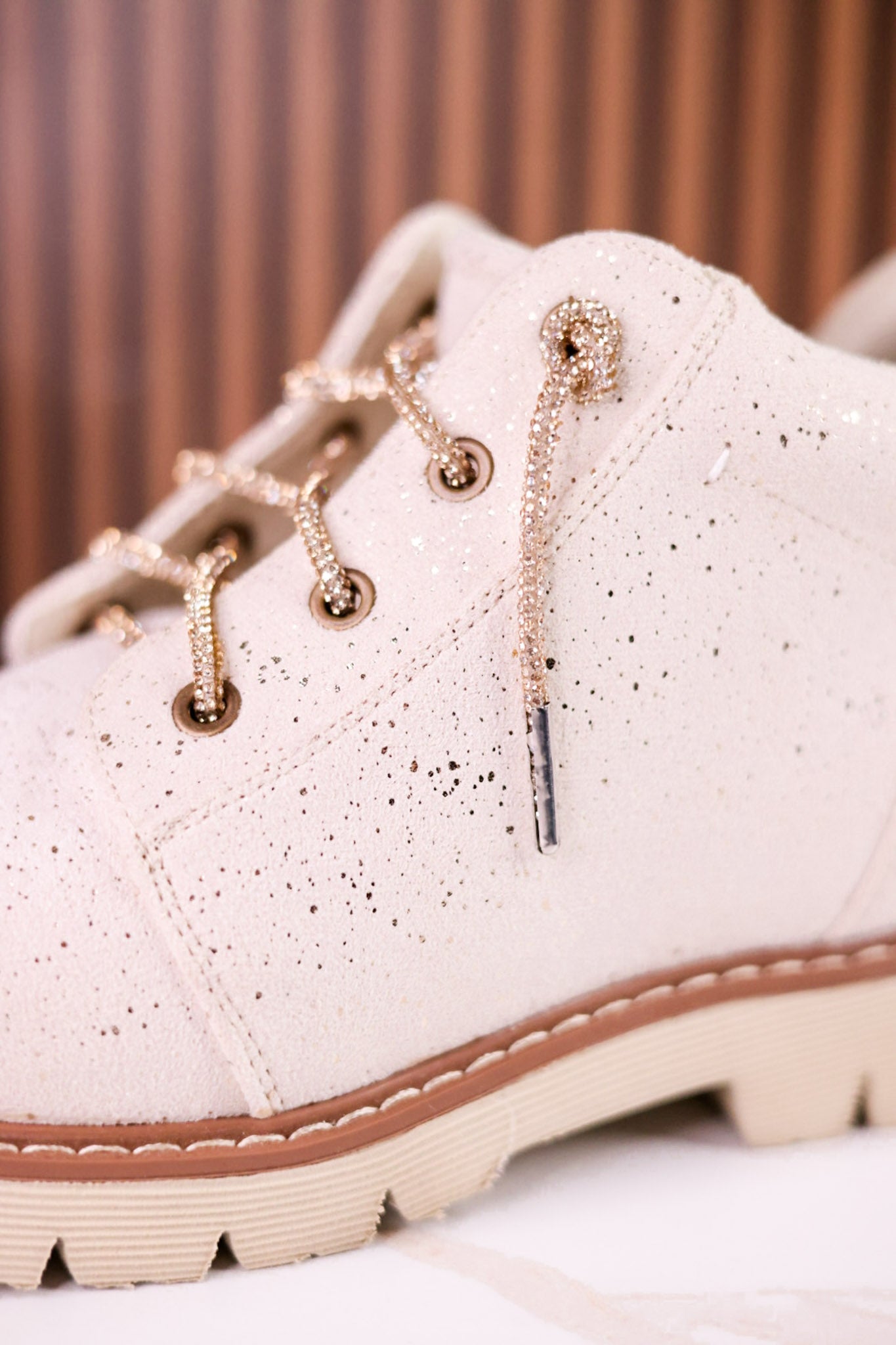 Shimmering Faux Suede Ankle Boots With Rhinestone Laces